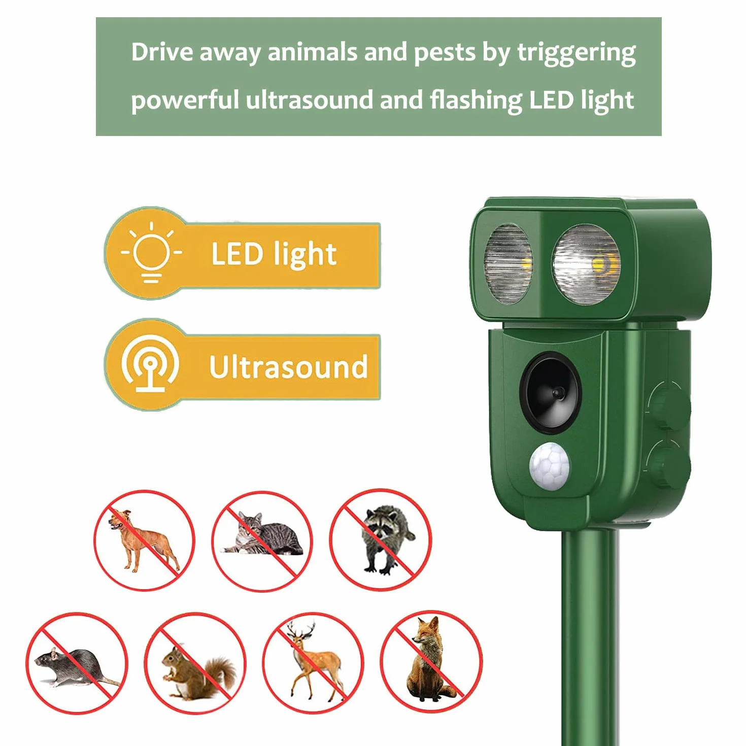 Repelente de Gatos, ahuyentador de pájaros, disuasión Solar ultrasónico, Parada de Animales, Gatos, Ratas, Perros, pájaros, Zorros y Otros, Repelente al Aire Libre para Animales con LED Intermitentes