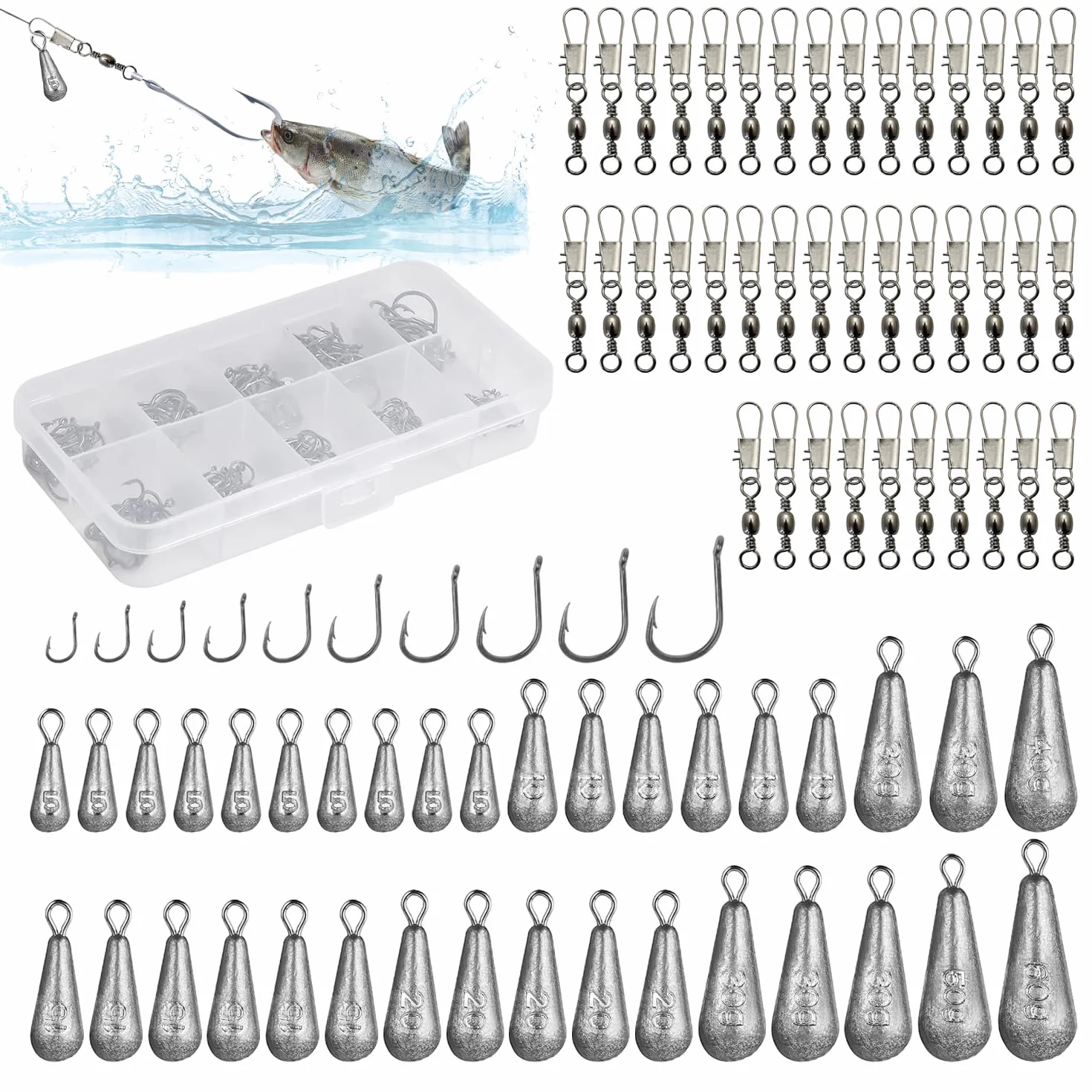 Kit de Pescas 125 Piezas Anzuelos de Pesca Plomos para Mar Surfcasting Carpa Trucha 5-60 g