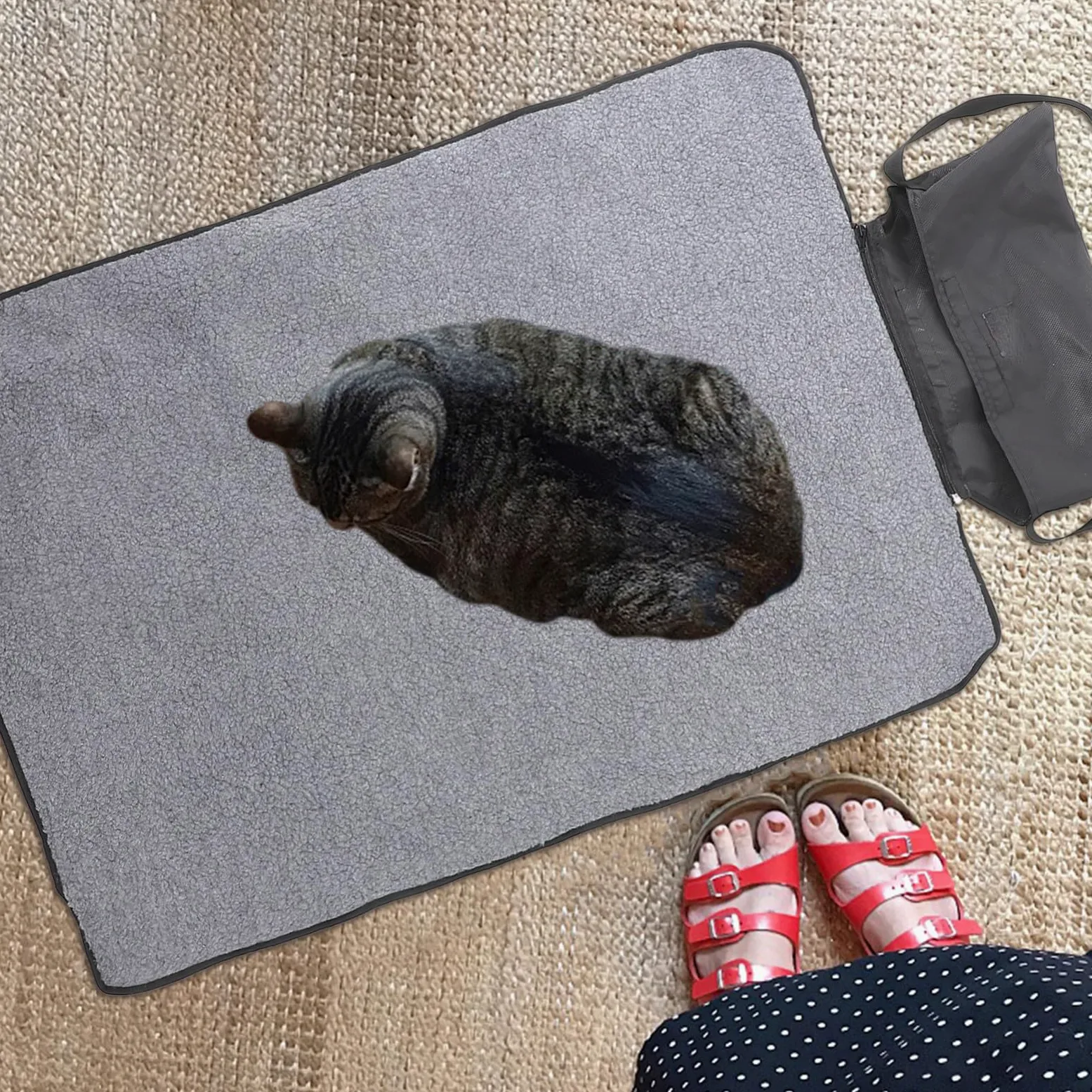 YARNOW Manta Plegable Portátil para Mascotas Térmica Multifuncional Negra | Lana, Rectangular y Lavable, Bolsa Lateral Cremallera, Uso Exterior Cama