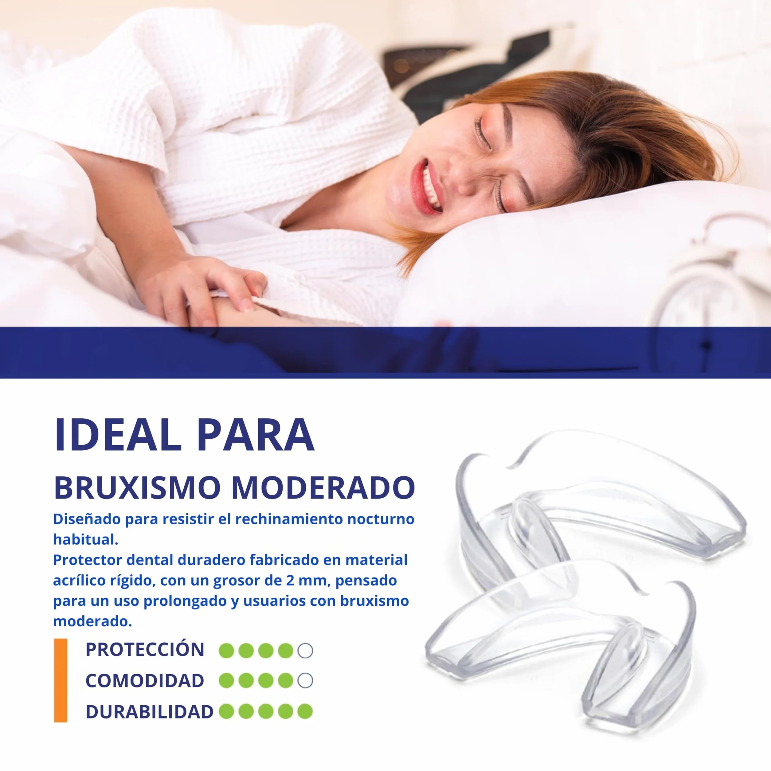 Férula Dental Anti Bruxismo Ajustable y Reutilizable – Pack 4 Unidades (2 Pequeñas + 2 Grandes) Protector Bucal para Dormir