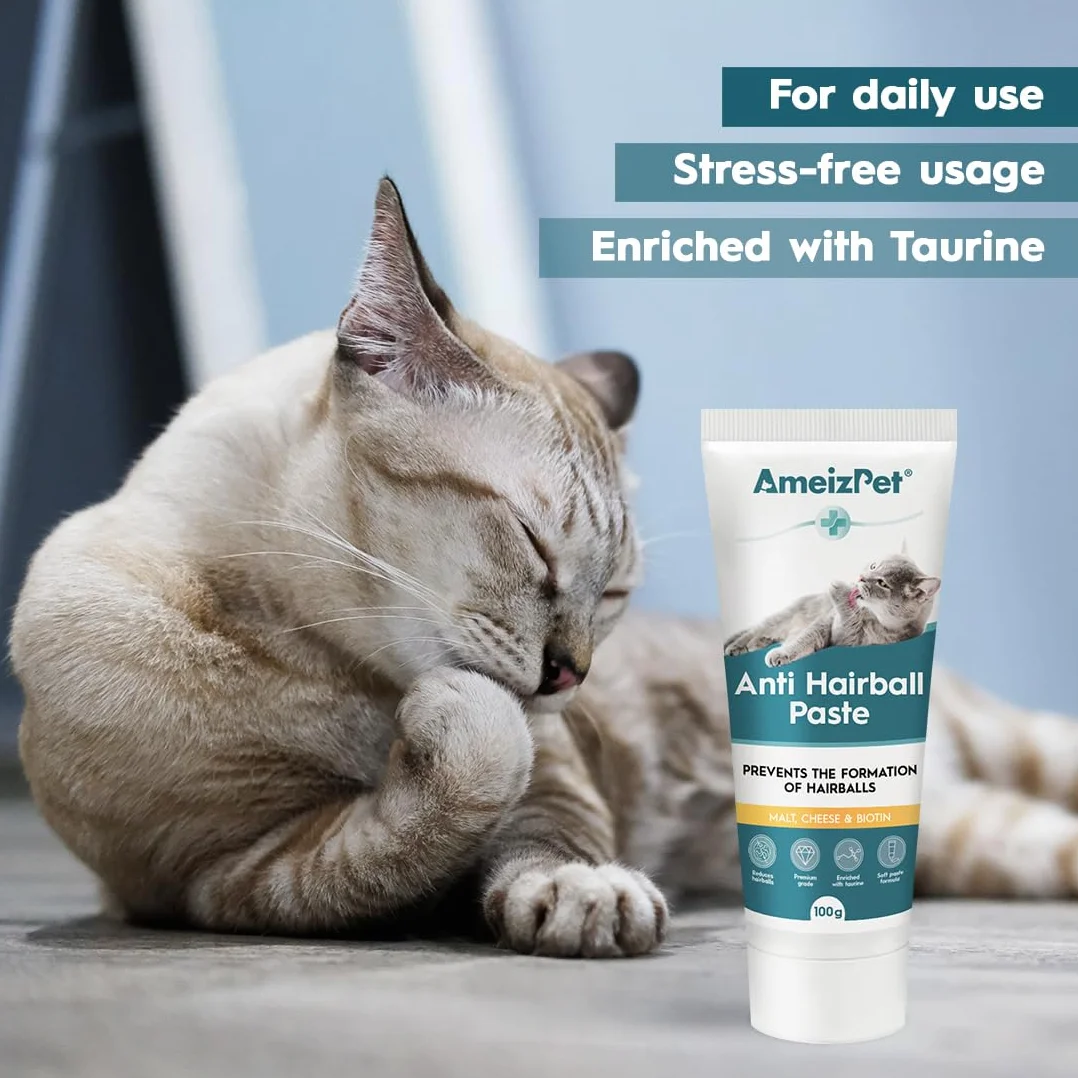 AmeizPet Malta para Gatos Bolas de Pelo, Pasta con Malta - Suplemento para Gatos de Pelo Largo y Corto con Taurina y Queso, 2 pz x 100g (3.52 Oz)