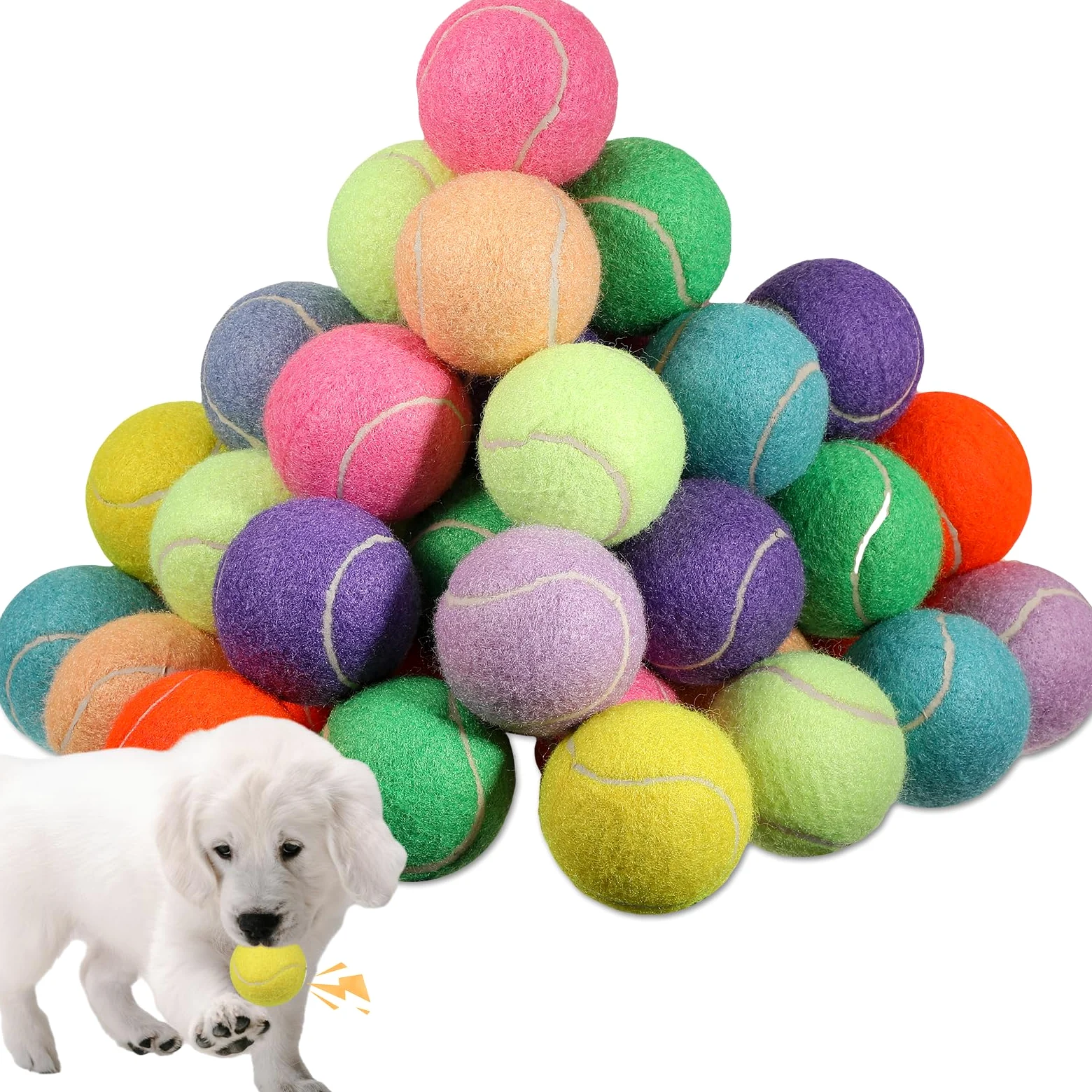 Liliful 50 pelotas de tenis chirriantes para perros de 2.5 pulgadas para jugar a mascotas, perros medianos y grandes, pelotas de cachorro para entrenamiento, juguete de pelota de perro con chirriador