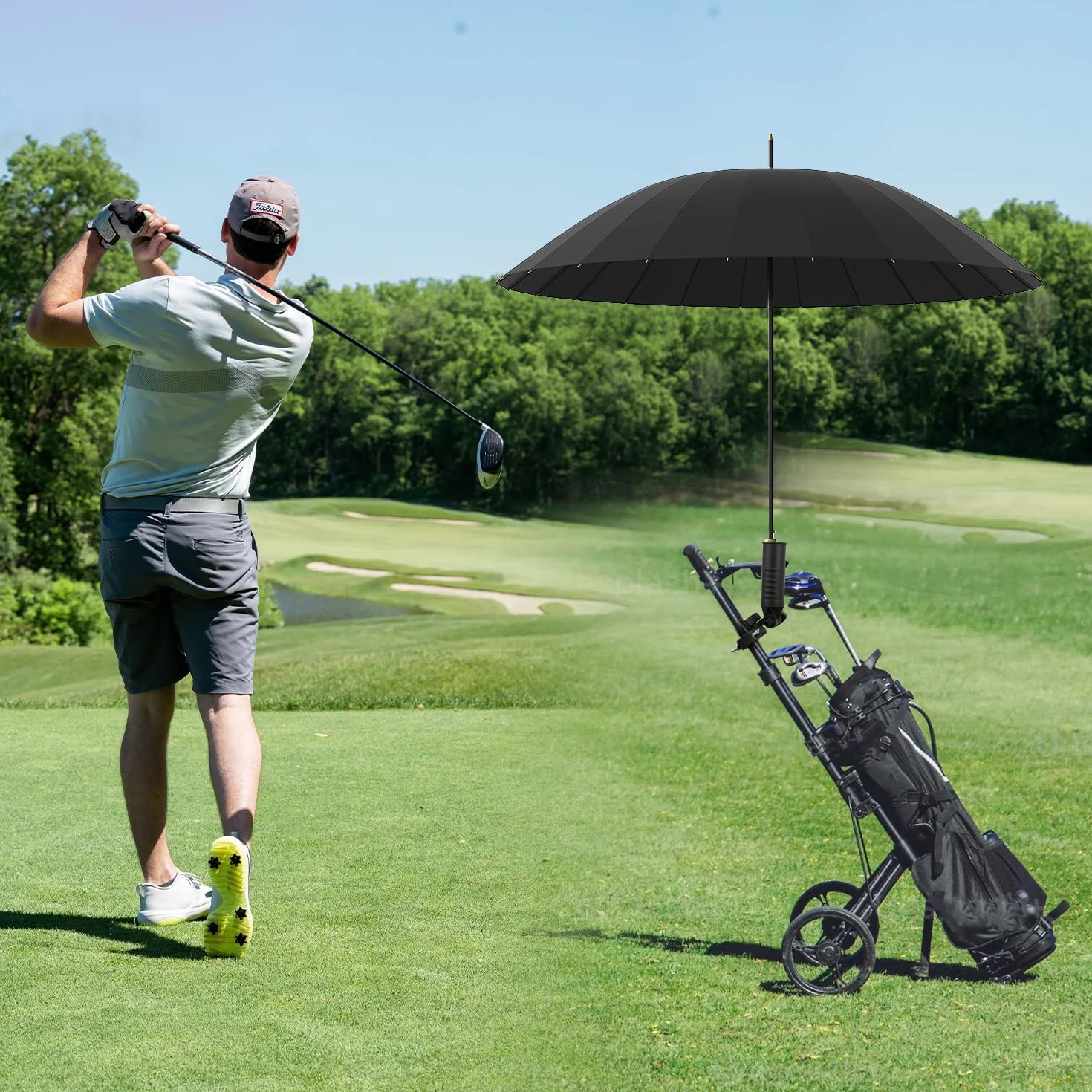 Soporte Paraguas Carrito de Golf de Aleación de Aluminio Resistente para Movilidad y Silla de Ruedas