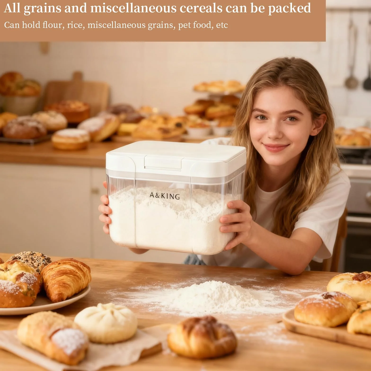 2,9 L Recipientes Herméticos para Alimentos, Caja de Almacenamiento Tapa a Presión con Cuchara Medidora en PET de Grado Alimenticio,Dosificador Detergente Lavadora
