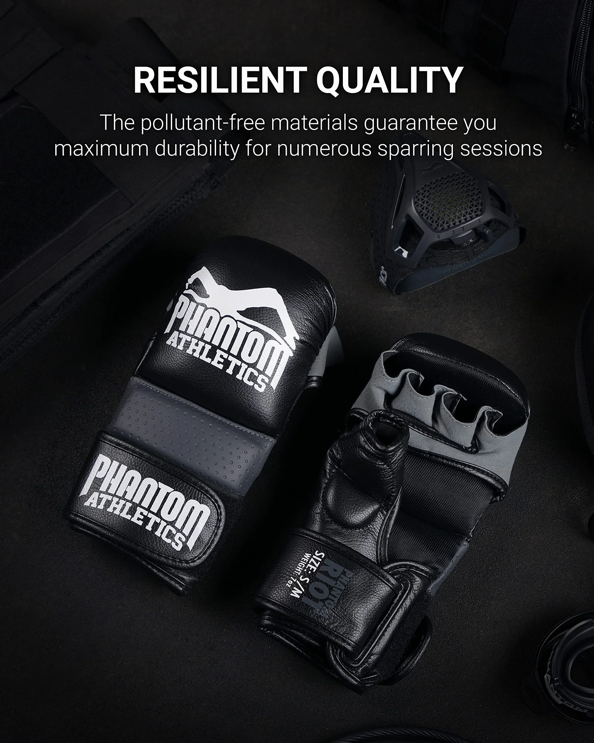 Guantes Phantom MMA Riot Protección Sparring Seguridad Pulgar Muñeca Agarre Abierto Grappling