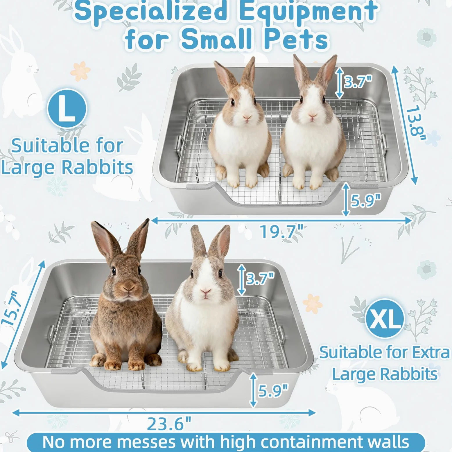 BWOGUE Caja de arena grande de acero inoxidable con bandeja para tamizar, rejilla de acero, caja de arena para conejillos de indias adultos, chinchillas, hurones, ardillas, fácil de limpiar, control
