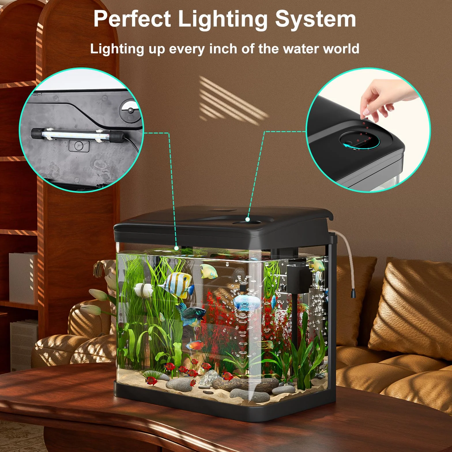 10L Acuario de Cristal, Ambesty Acuarios y Peceras Completas,Pecera con Sistema de Filtrado Integrado e Iluminación LED,Bajo Ruido y Silencioso,Acuarios de Iniciación, Negro