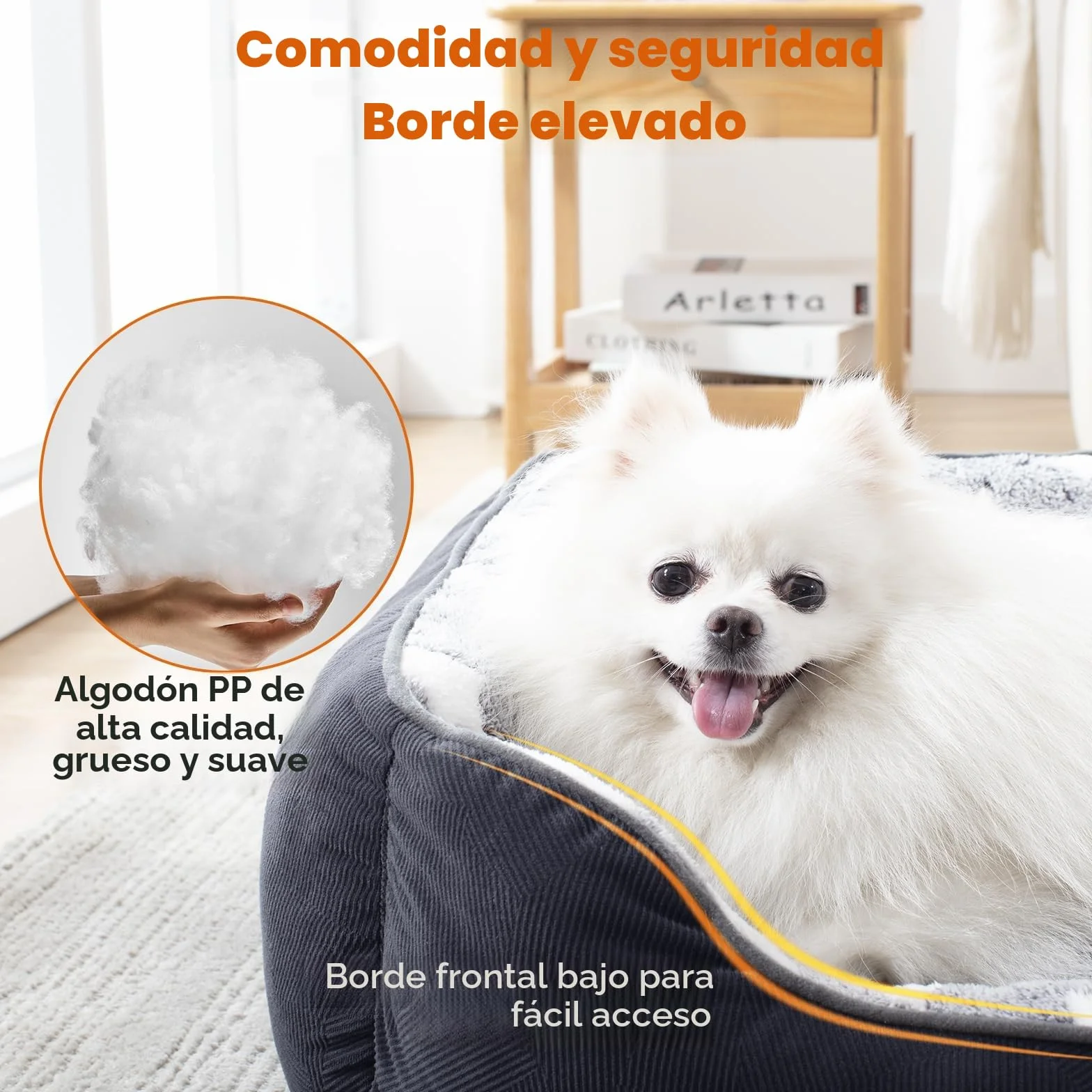 FURTIME Cama para Perros Medianos Antideslizante Antiestres - Colchon Lavable, Caseta, Cuna, Sofa - M(63x53x20cm) Negro