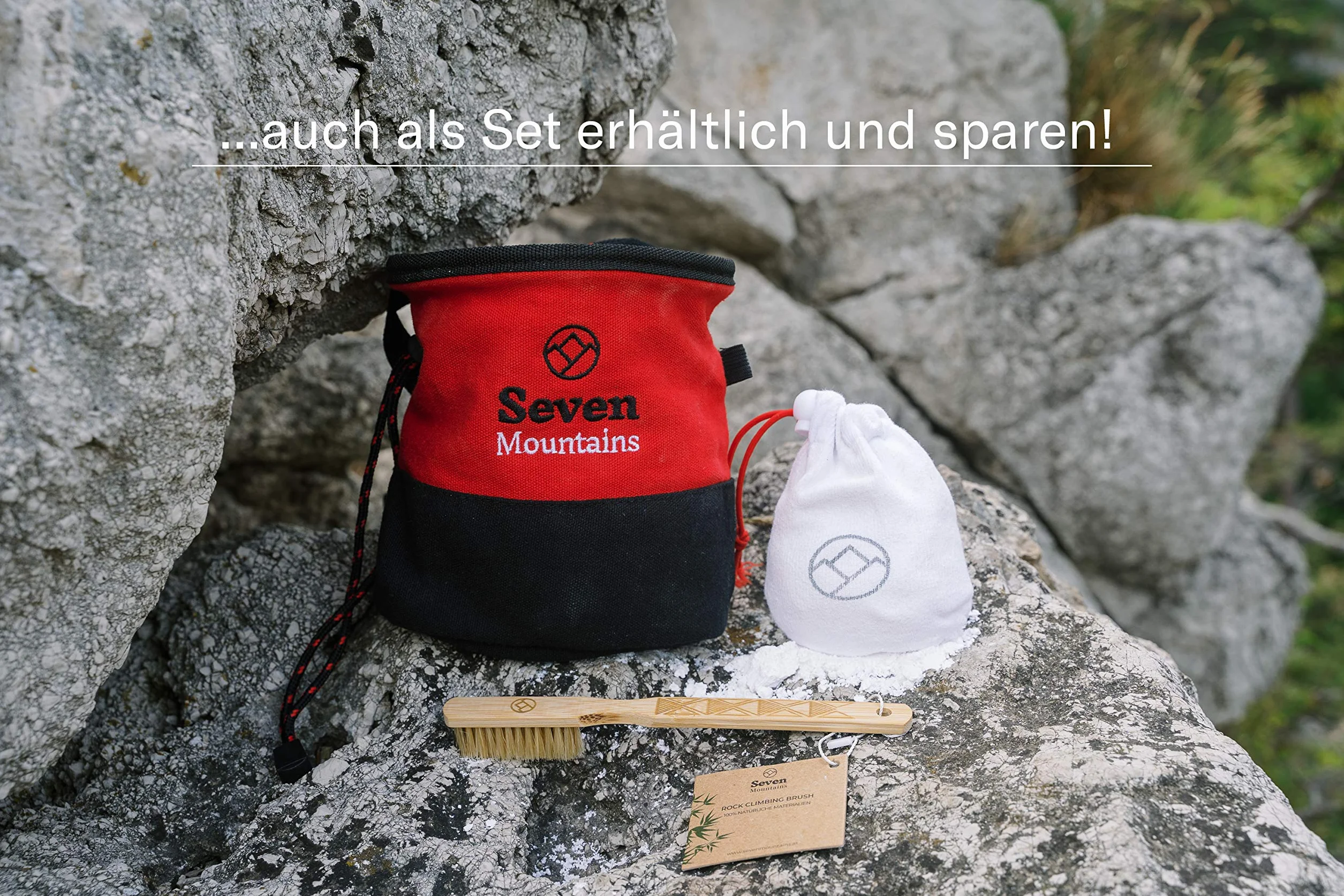 Seven Mountains Bolsa de tiza con cepillo de bambú y bola de tiza para boulder