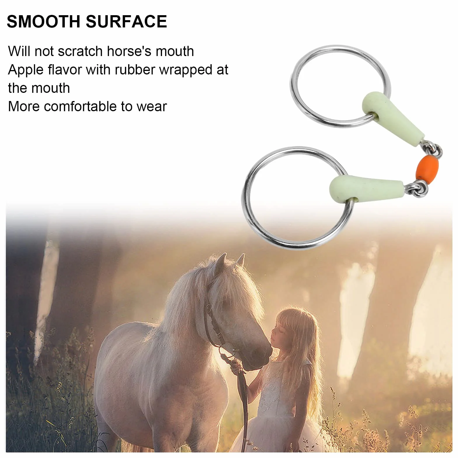 Bocado para Caballo, Fácil de controlar. Previene Las mordeduras. Superficie Lisa Envuelta en Goma. Un Bocado Cómodo para Tu Caballo. Anillo de Acero Inoxidable. Duradero para