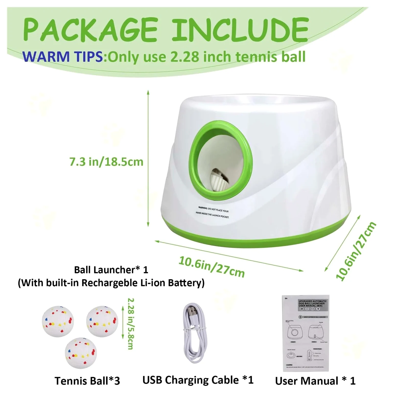 1 Uds. Máquina interactiva de Lanzamiento de Pelotas de Tenis for Entrenamiento de Perros(Green-Upgrade)