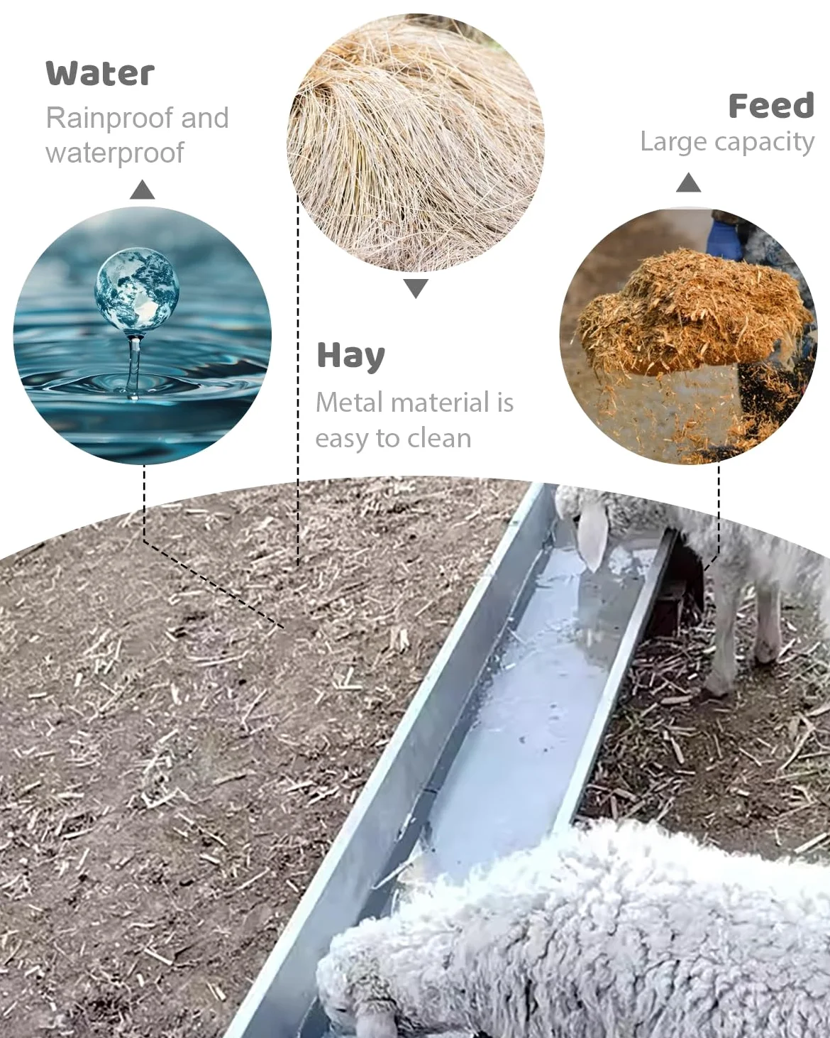 Comedero de Gran Capacidad para Animales de Granja: comedero y Bebedero para Ganado Vacuno, porcino, ovino, caprino y Aves de Corral con Soporte, 100 cm/39 Pulgadas. Ideal para la alimentaci