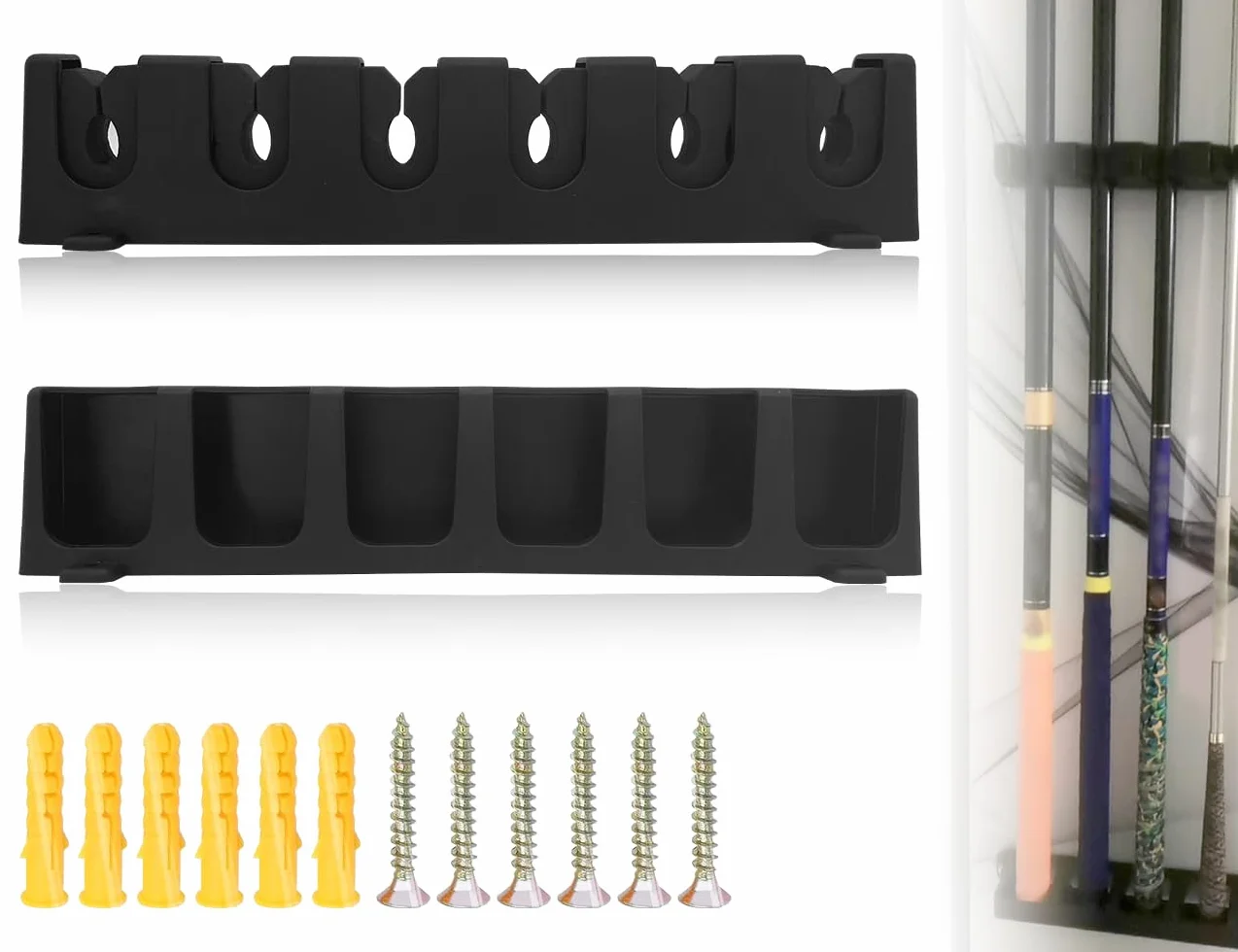 Portacañas de Pared para 6 Cañas de Pescar, Soporte Negro