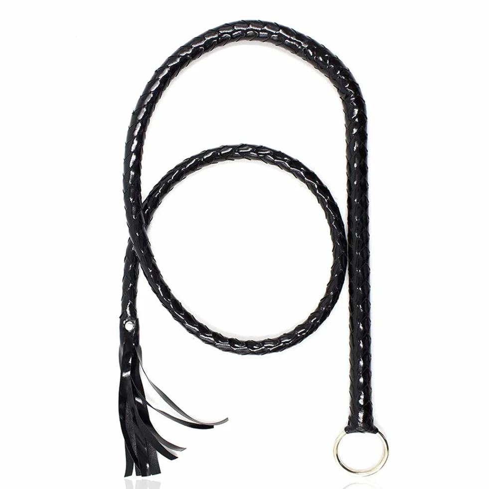 Látigo de equitación de cuero sintético con mango tejido, accesorio de disfraz de Halloween (negro)