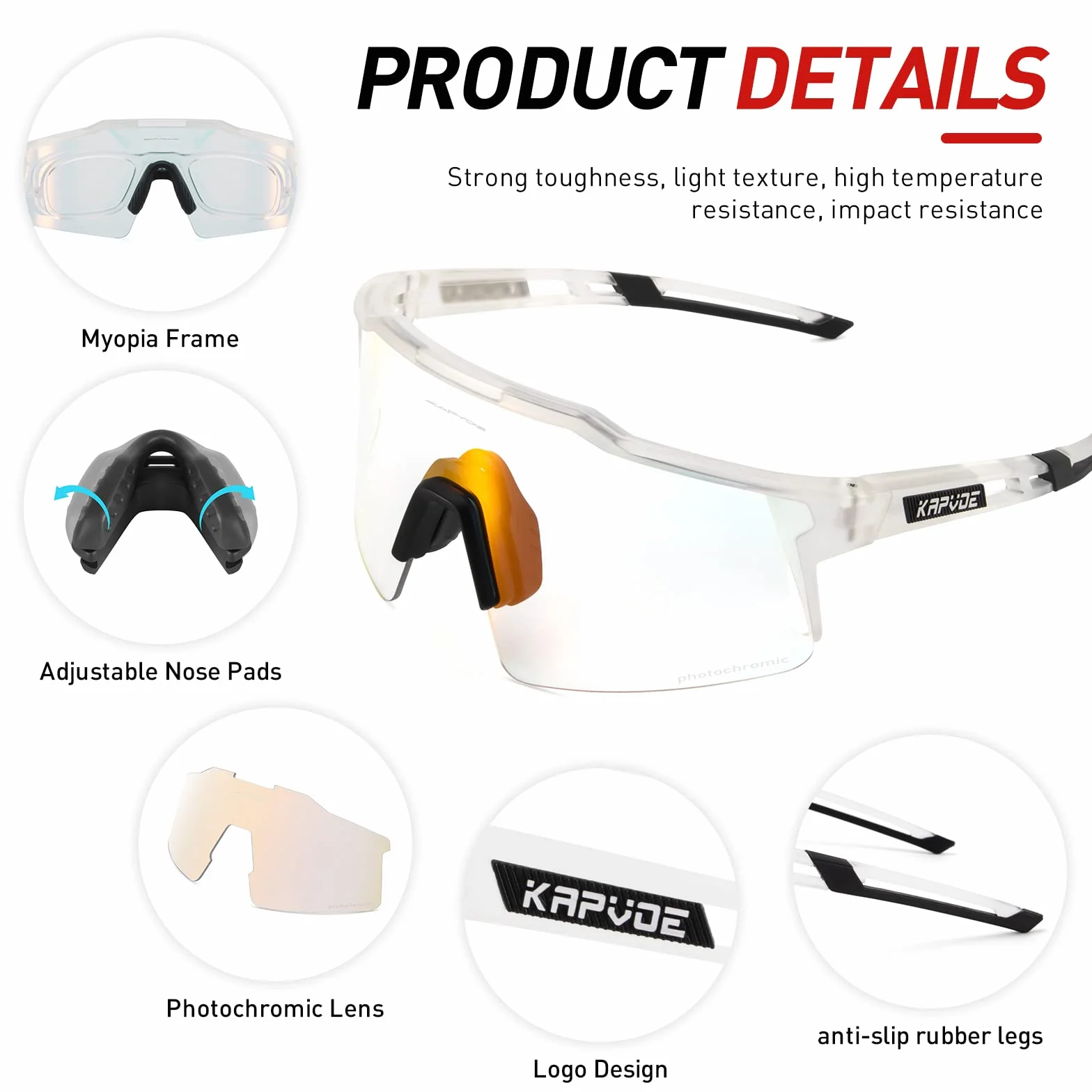 KAPVOE Gafas de Ciclismo Fotocromáticas TR90 K9023