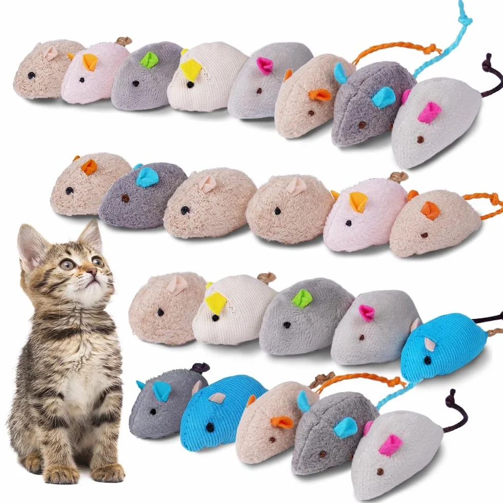Catnip Mouse Toys, 24PCS Juguetes de Hierba Gatera para Gatos, Mini Juguete de Peluche para Masticar Hierba Gatera, Juguete para Patear, Jugar e Interactuar en Interiores (Multicolor)