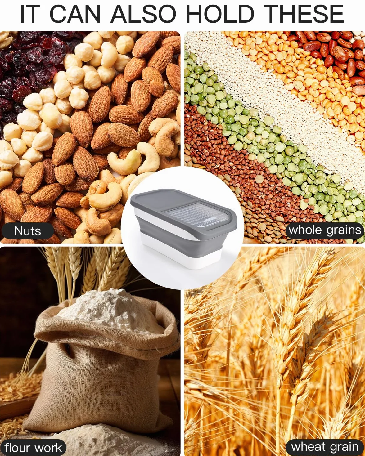 Zawaer Contenedor de Comida para Mascotas 5KG, Pienso Perro Gato Plegable Cubo Caja Almacenamiento Comida con Pala y Taza Medidora