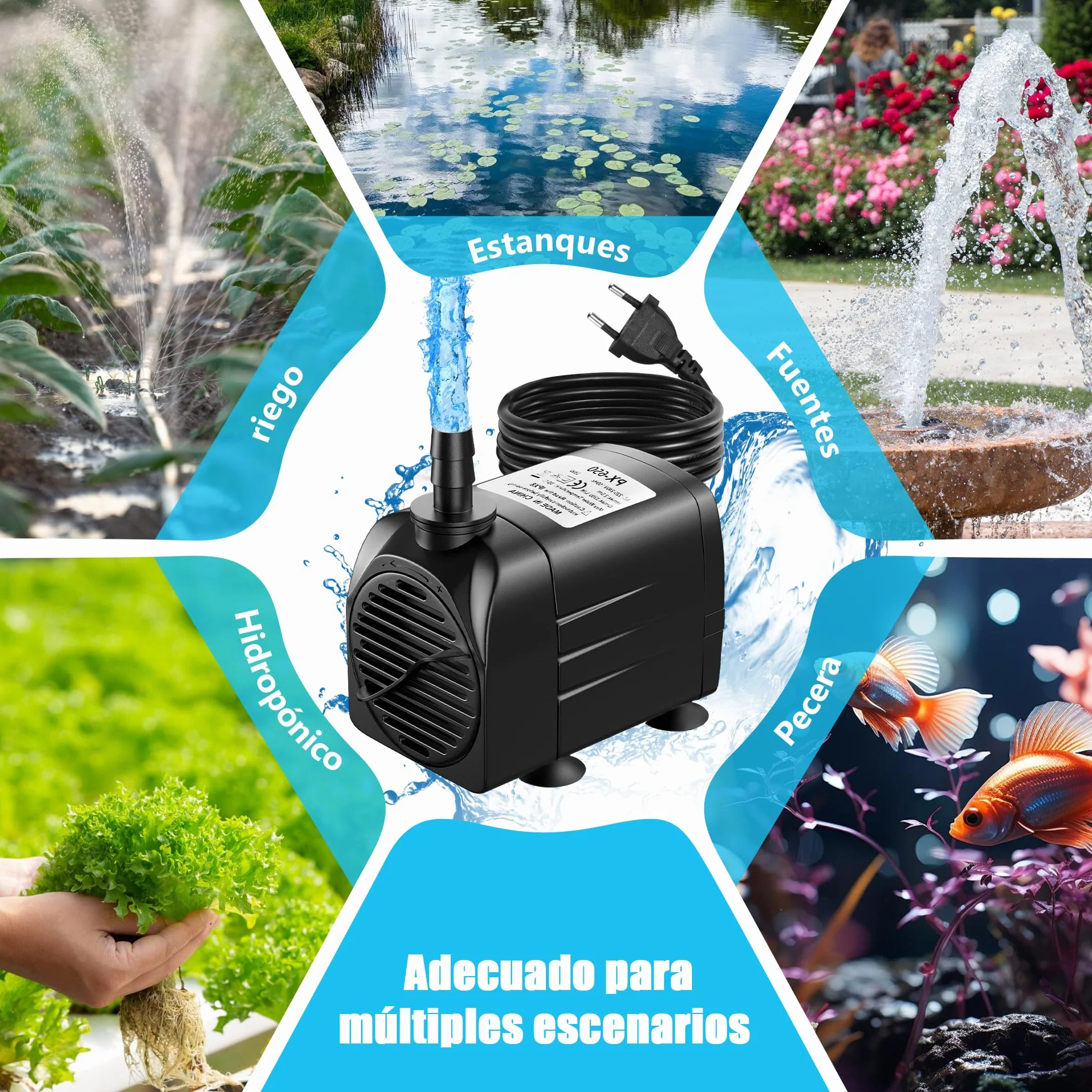 Lniz Bomba de agua 45 W 3200 L/H Bomba de acuario ultra silenciosa, bomba sumergible con 1,8 m, cable, 4 boquillas bomba de agua para fuentes, jardines, bañeras, estanques