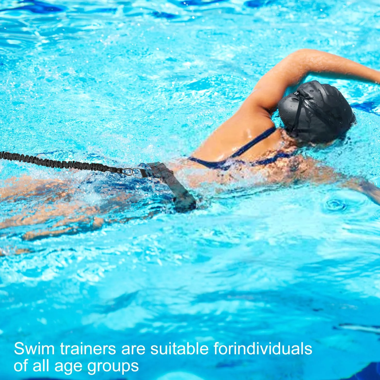 Cinturón de natación profesional con resistencia ajustable, cuerda de 2,5-7,5 m, para adultos y niños (Azul)