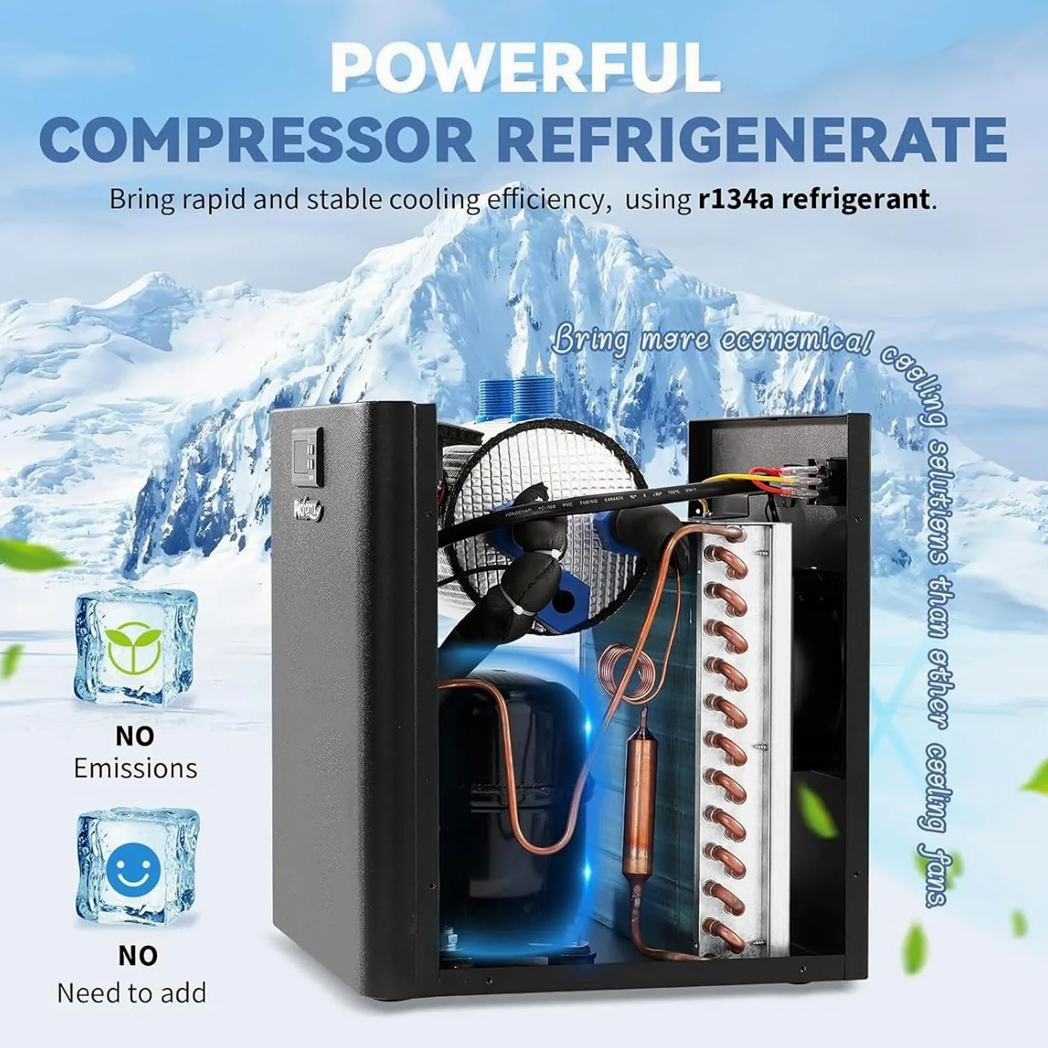 Enfriador de acuario para pecera, sistema de refrigeración eficiente con compresor silencioso y potente función de circulación