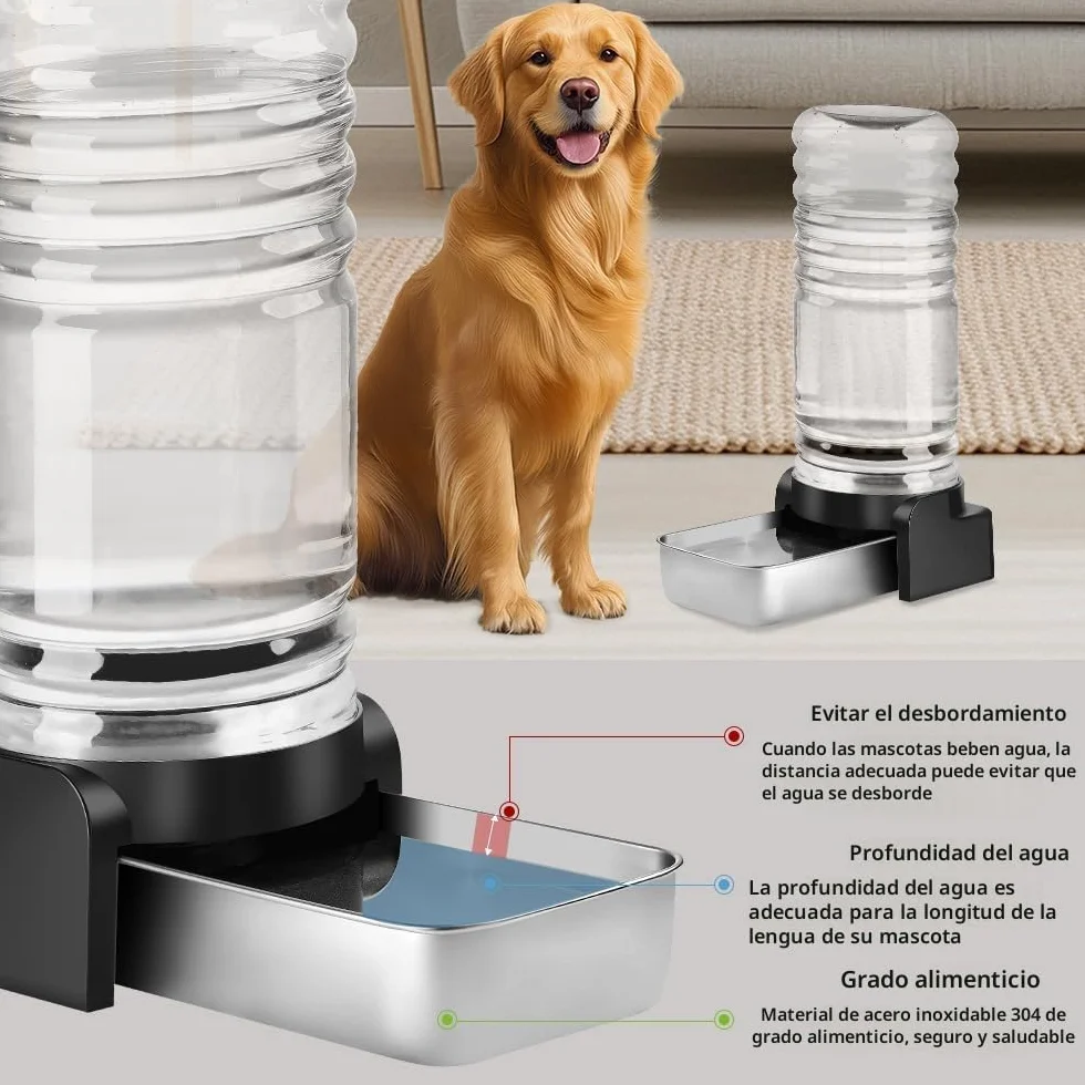 Marchul 8.6L Dispensador Agua Perros con 3 Filtros, Bebedero Automático Perros Gran de Agua con Cuenco de Acero Inoxidable, Gran Capacidad por Gravedad Botella de Agua para Perros/Gatos, Gris