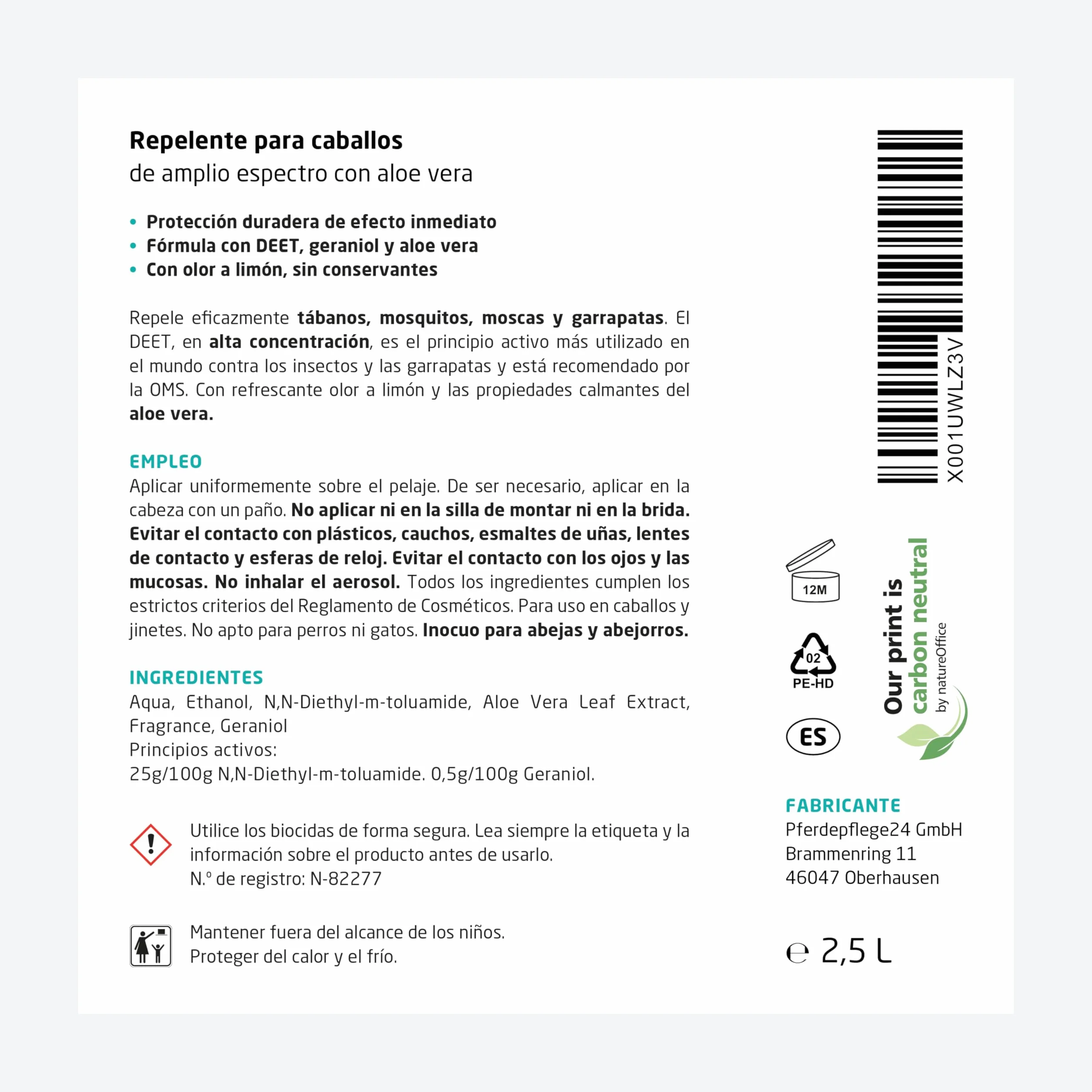PFERDEPFLEGE24 Spray Repelente Moscas para Caballos con DEET 1000ml