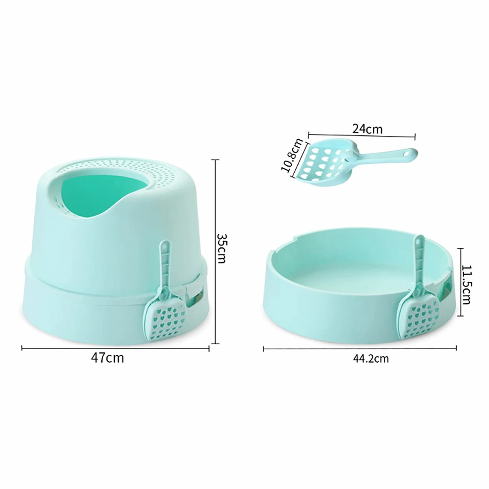 Cajas de Arena Caja de arena de gato de entrada superior con arena de gato Scoop Splash a prueba de salpicaduras de gato multifuncional Base redonda de bandeja desmontable Material PP Arenero ​Gatos