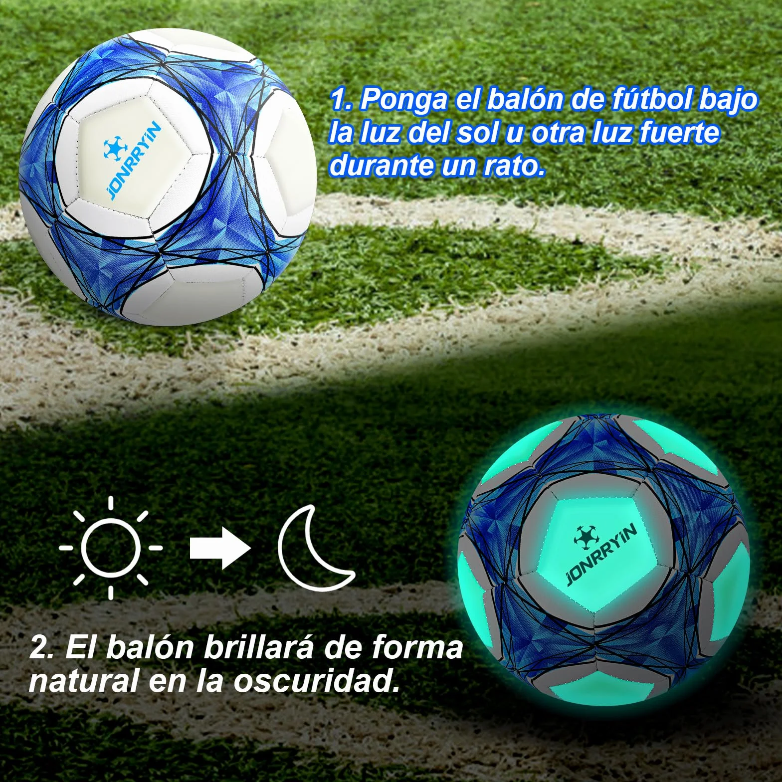 JONRRYIN Balón de Fútbol Iluminado Fluorescente Tamaño 5 para Entrenamiento y Juegos