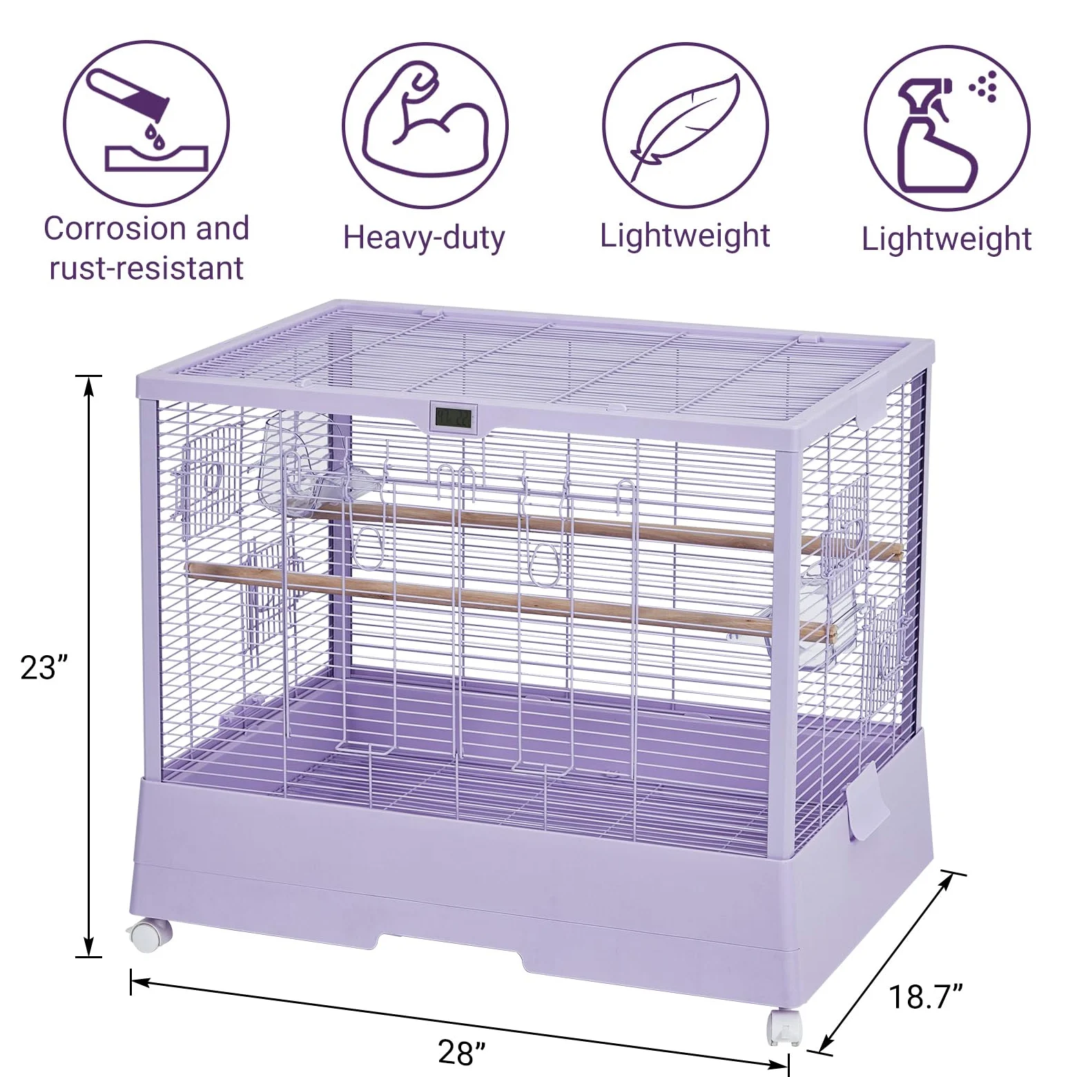 Garvee Jaula de metal para pájaros pequeños, jaula de loro, jaula de hierro forjado con soporte, ruedas, bandeja deslizante accesorios y estante de almacenamiento para periquitos, tortolitos, canarios