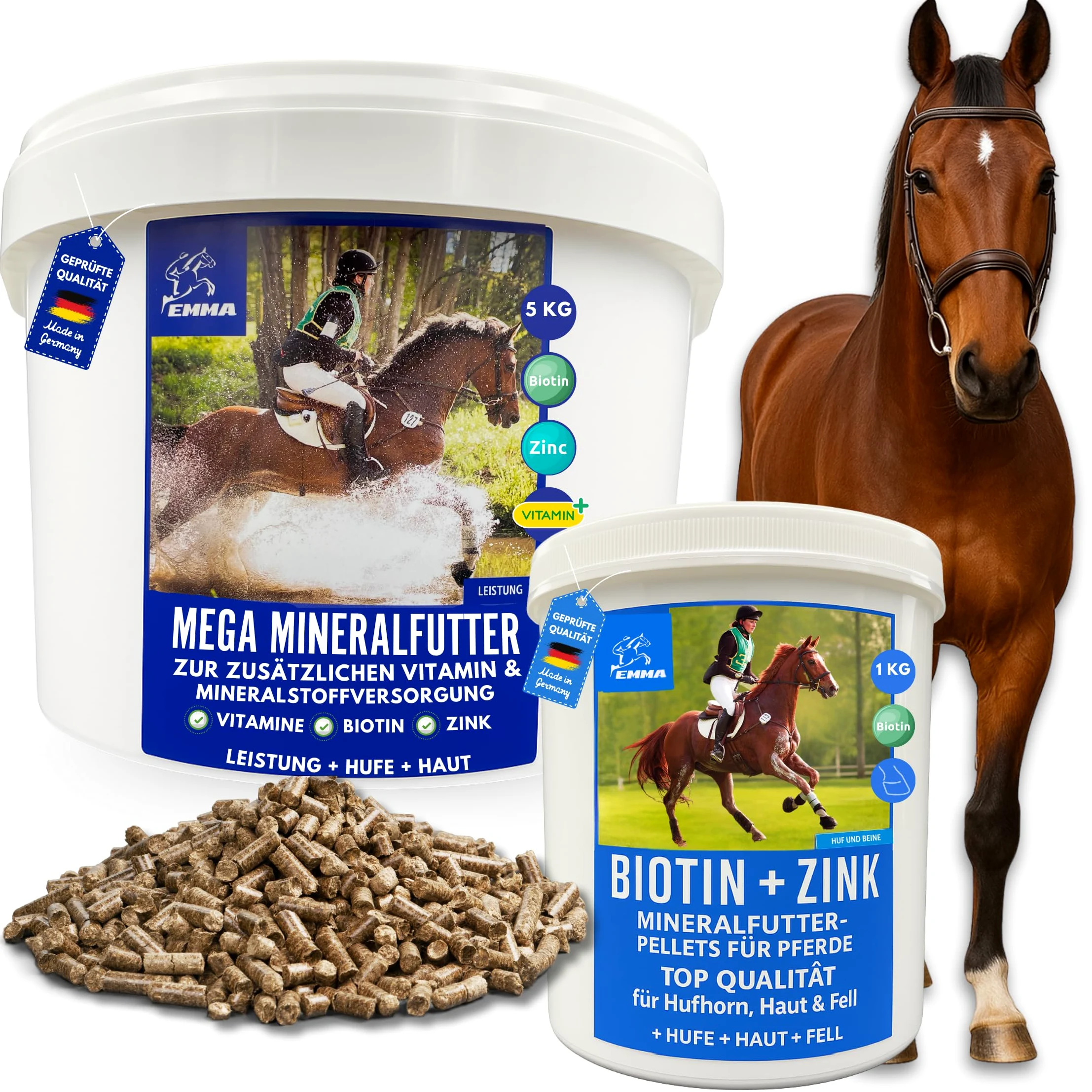 EMMA Alimento mineral y biotina para caballos – Biotin Zinc Pellets para pezuñas, piel y pelo • Minerales con zinc, selenio, magnesio, levadura de cerveza y vitaminas para el crecimiento de pezuñas