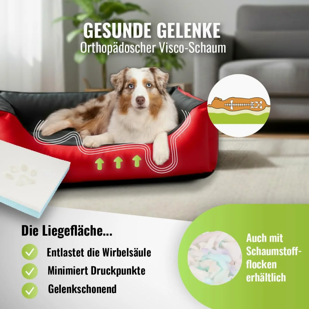 Cama para perros CopcoPet Rocco 2 en 1, impermeable y de piel sintética, con colchón de plástico para perros con espuma de copos o espuma viscoelástica ortopédica