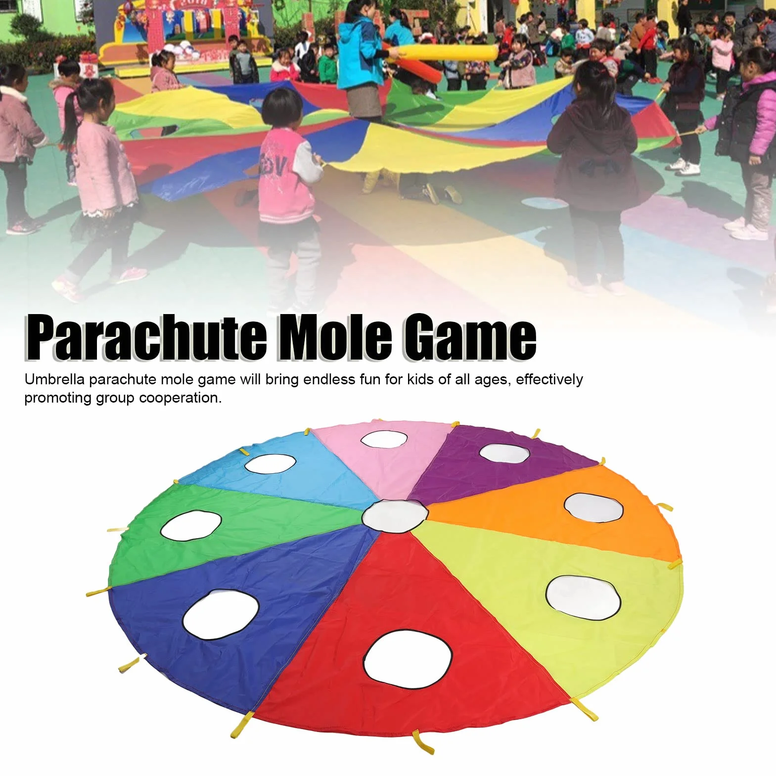 Cuifati Juego de Paracaídas con Paraguas, Inflable de 9 Agujeros, Accesorios al Aire Libre para Niños
