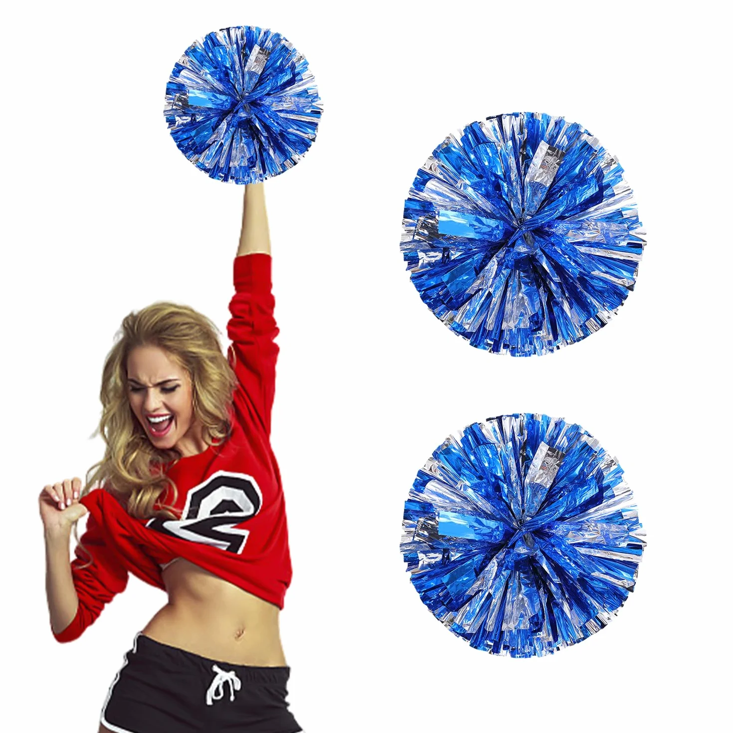 Pompones de animadora azul brillante y plateado, NYGGTYK, para eventos deportivos y competiciones