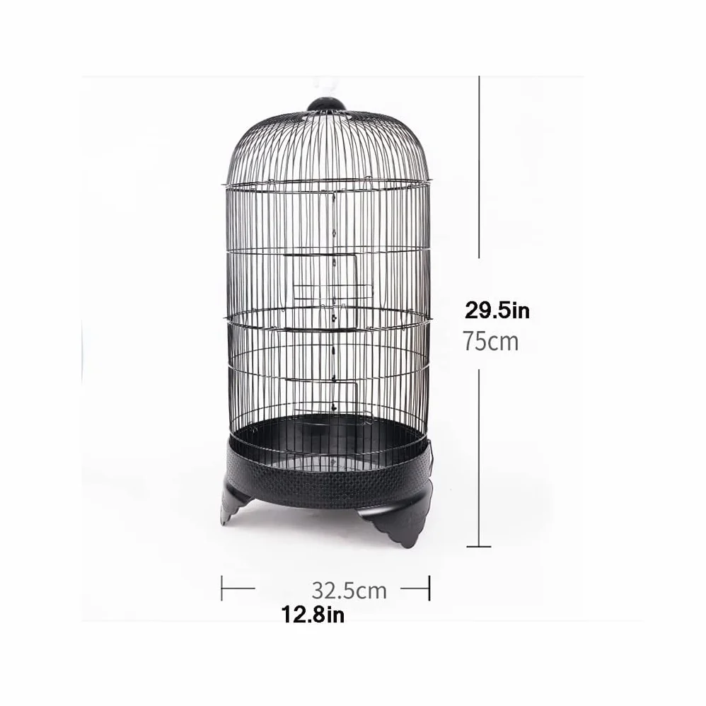 La Jaula De Pájaros Portador de pájaro hecho a mano Metal Acero inoxidable Caja redonda Parrot Pearl Pájaro Jaula Creativa Aleación de seda Jaula de pájaros con escalera colgante Juguete 75 cm Jaula P