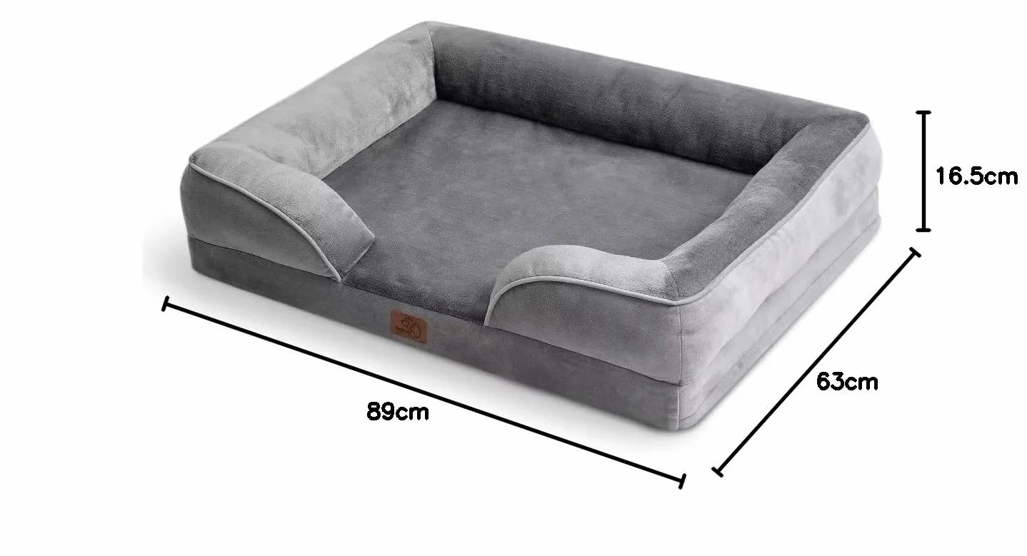 Bedsure Sofá Perro Ortopédica Grande - Cama Perro Desenfundable y Lavable, Colchon Perro con Forro Impermeable y Espuma Viscoelastica, Gris, L