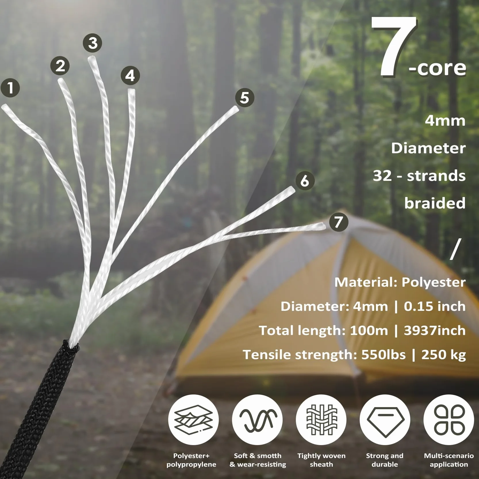 Cuerda de nailon paracord 4 mm 100 m para manualidades bricolaje camping