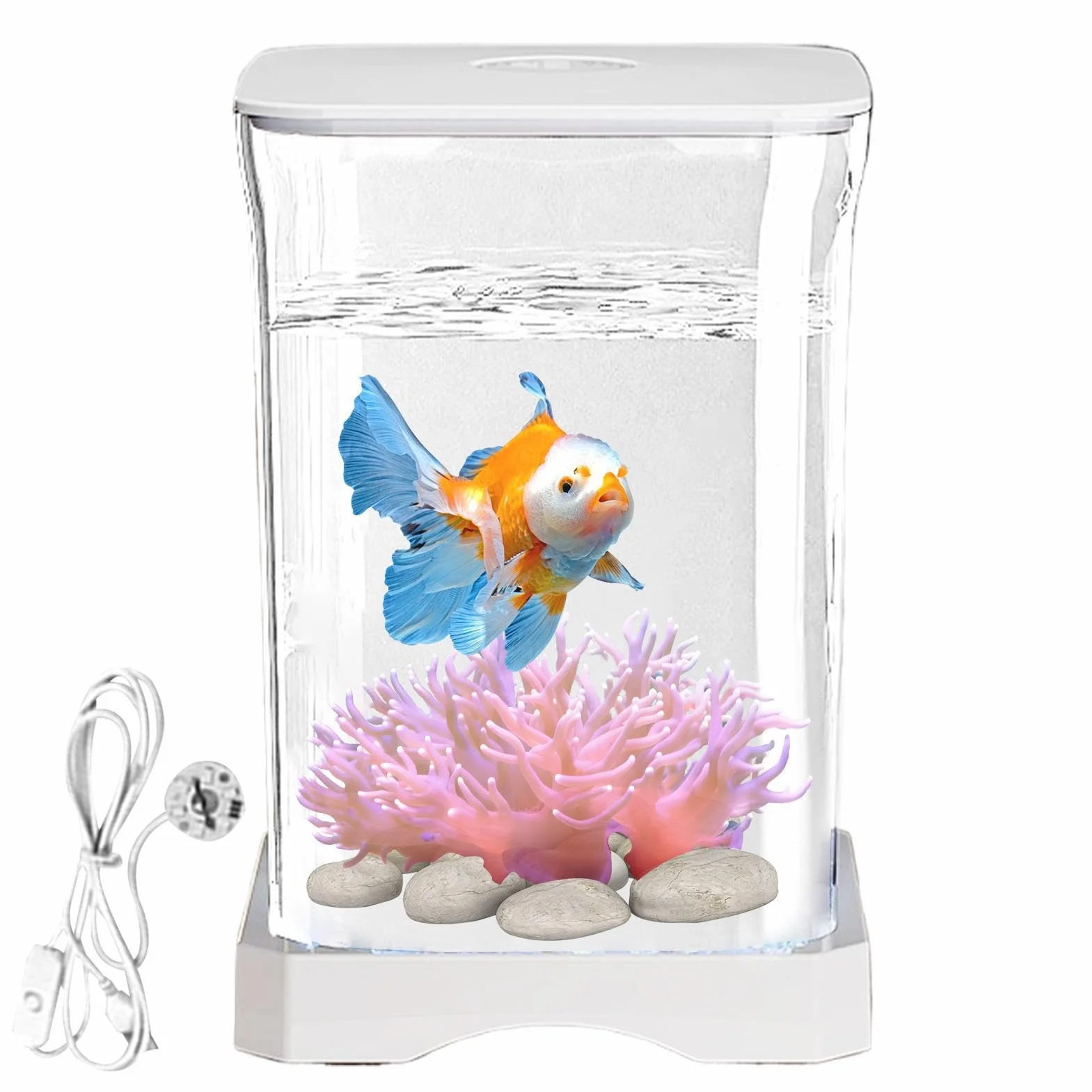 Acuario de Peces Betta, pecera Betta: pequeñas peceras acrílicas con iluminación LED, Cuenco Transparente para Paisaje acuático, Decoraciones de Escritorio para camarones, cangrejos, arañas
