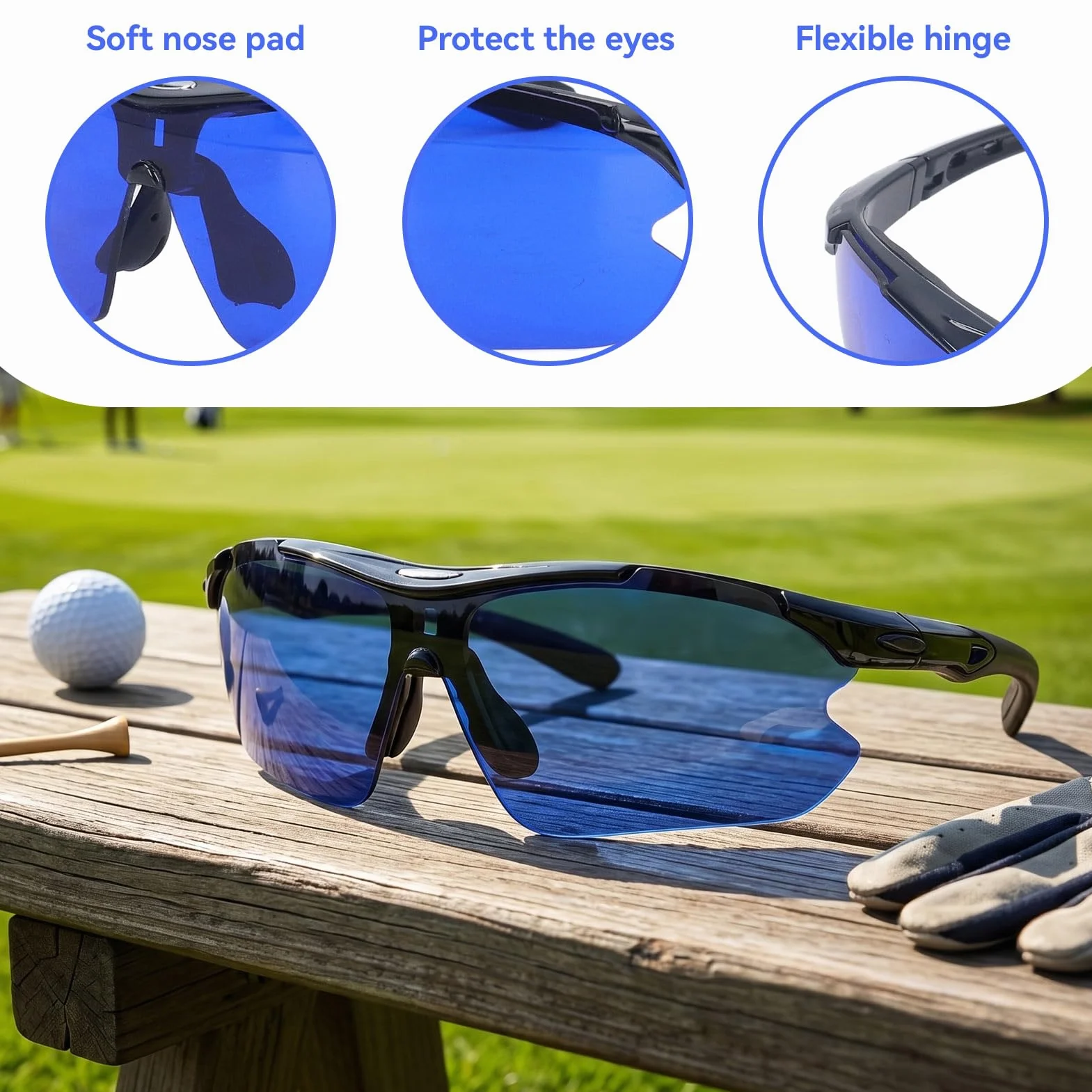 HERCHR Gafas localizadoras de pelotas de golf con lentes azules y bolsa de almacenamiento