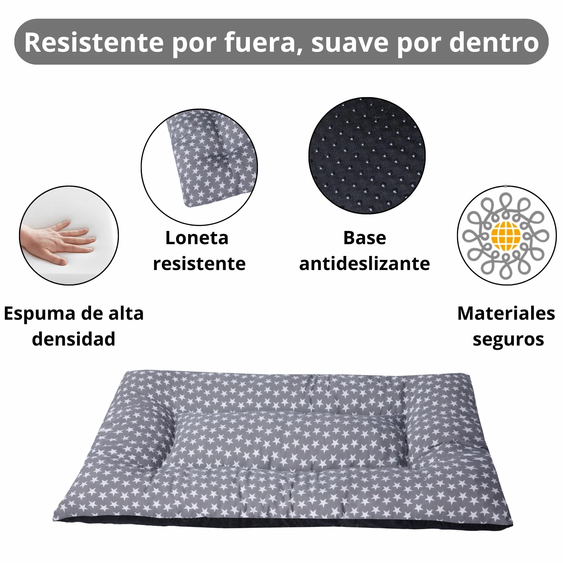 Cama Cachorro Perro Pequeño Espuma Acolchada Colchoneta Tacto Suave Tejido Transpirable Base Antideslizante Funda de algodón loneta Ligera cómoda Lavable Fácil de Transportar 45X65X5 Estrellas +Cotes
