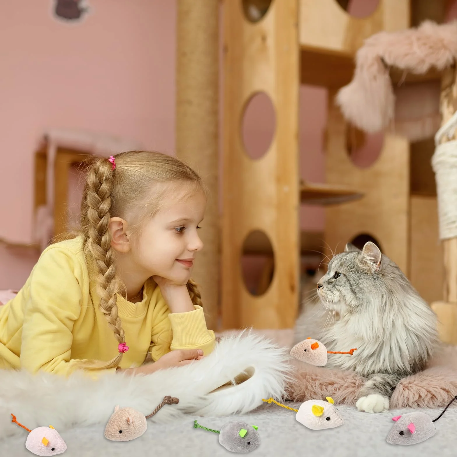 24 Piezas Juguetes para Gatos - Ratones de Peluche y Hierba Gatera - Juguetes Interactivos Multicolor
