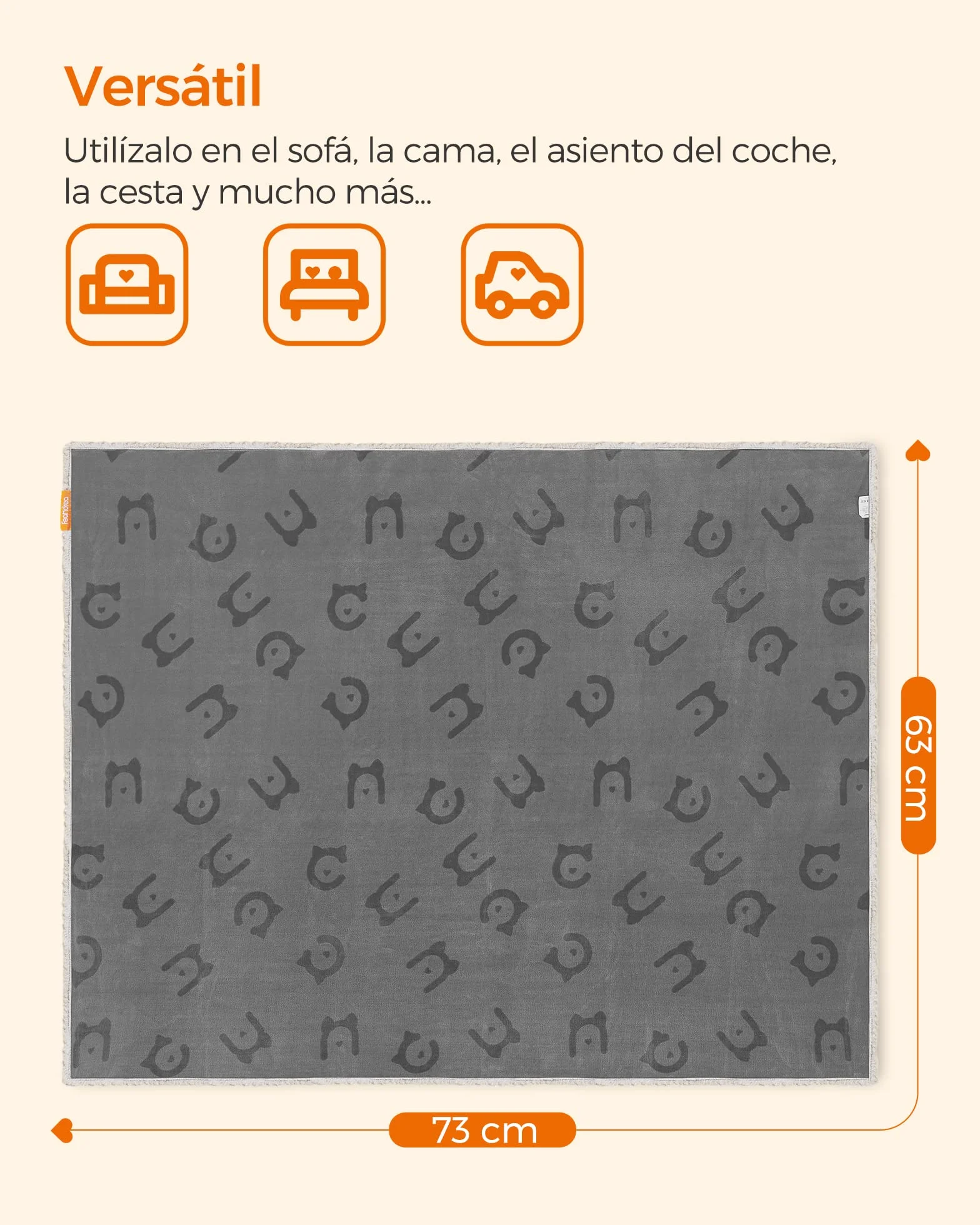 Feandrea Manta Impermeable para Perros, Vellón y Franela, para Perros Minialtura, Gatos, 73 x 63 cm, S, Reversible, Protección para Sofá, Cama, Lavable a Máquina, Gris PPB029G01