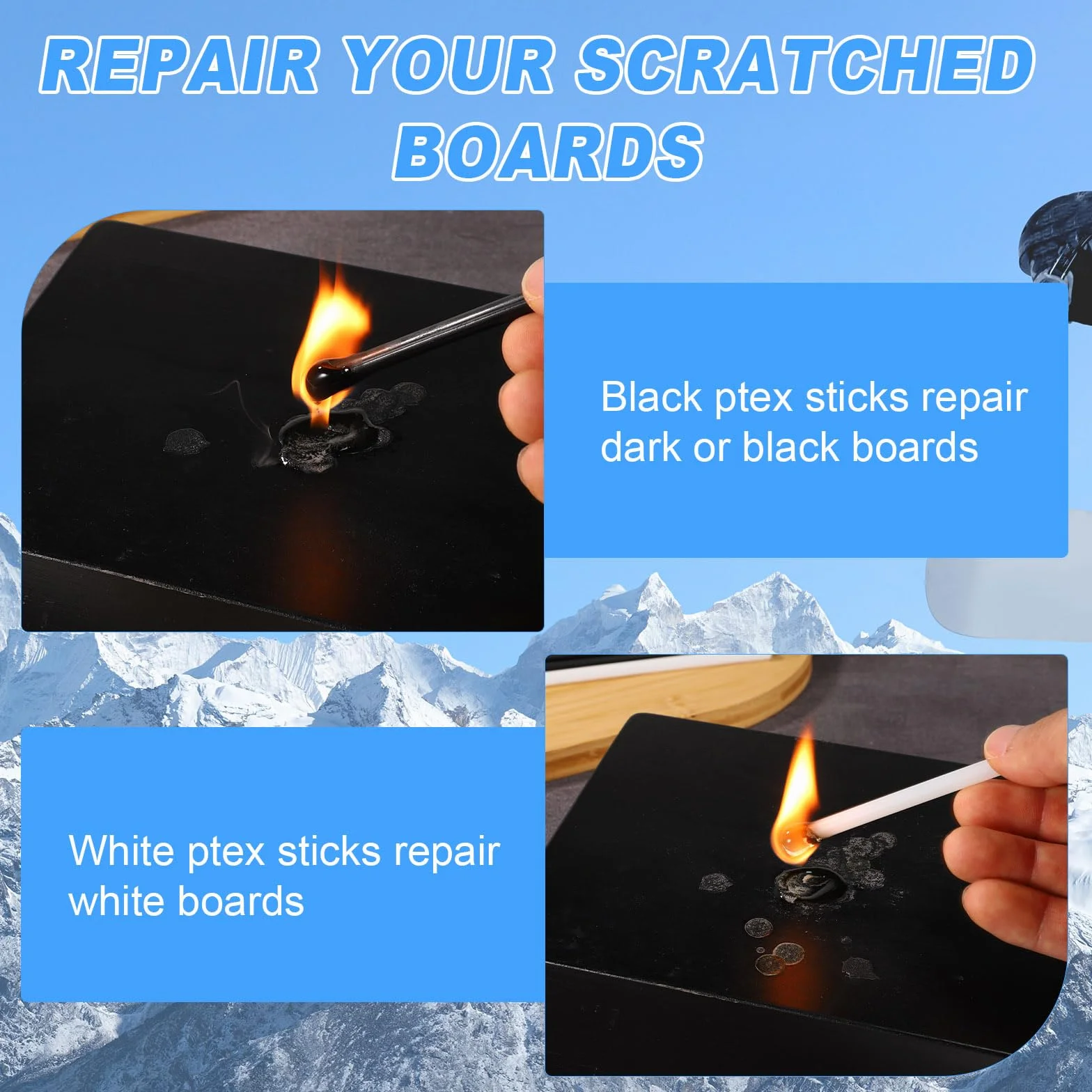 Kit Reparación Esquí Ptex 12uds Palos 6mm Mantenimiento Snowboard Blanco y Negro