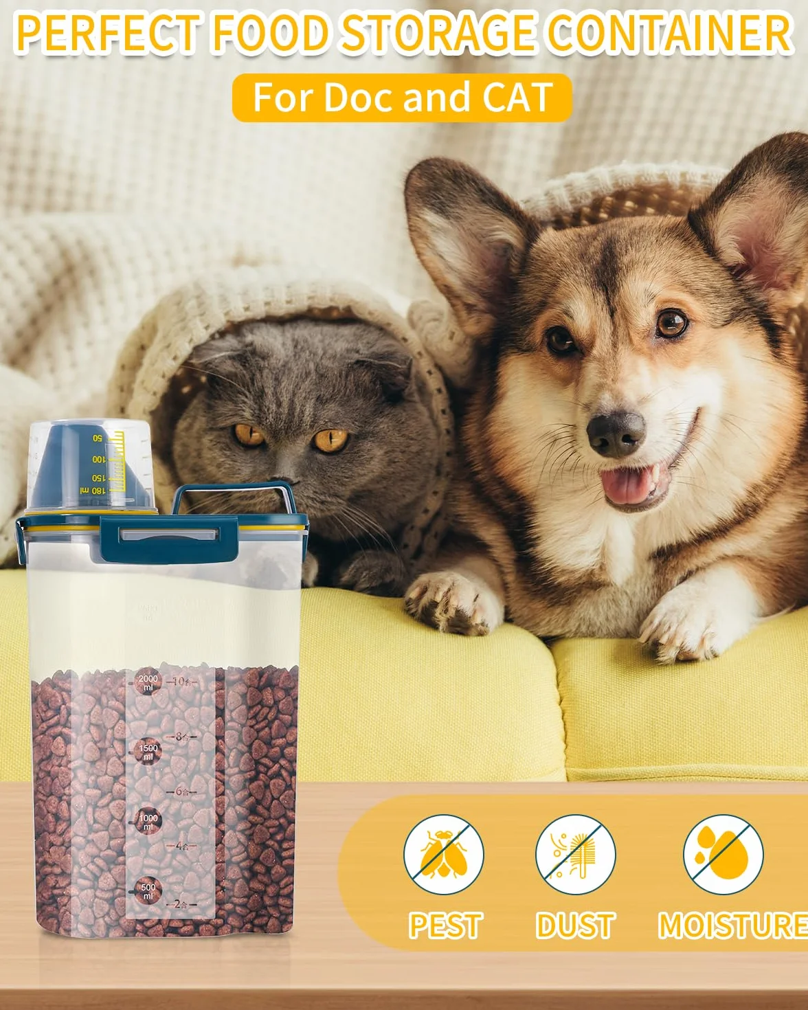 jutyum 2 tarros de almacenamiento de 3 l, almacenamiento de detergente, organizador de cocina, caja de almacenamiento de polvo de lavado, almacenamiento de comida para perros, caja de almacenamiento
