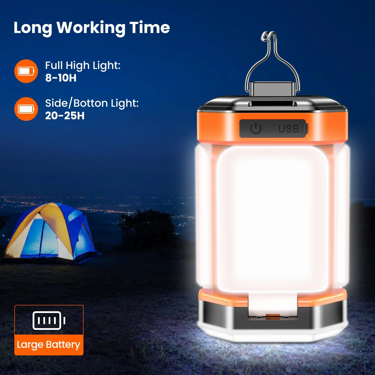 Linterna Camping LED Recargable 60 LED 25H 5 Modos Regulable 15%-100% Lámpara Camping