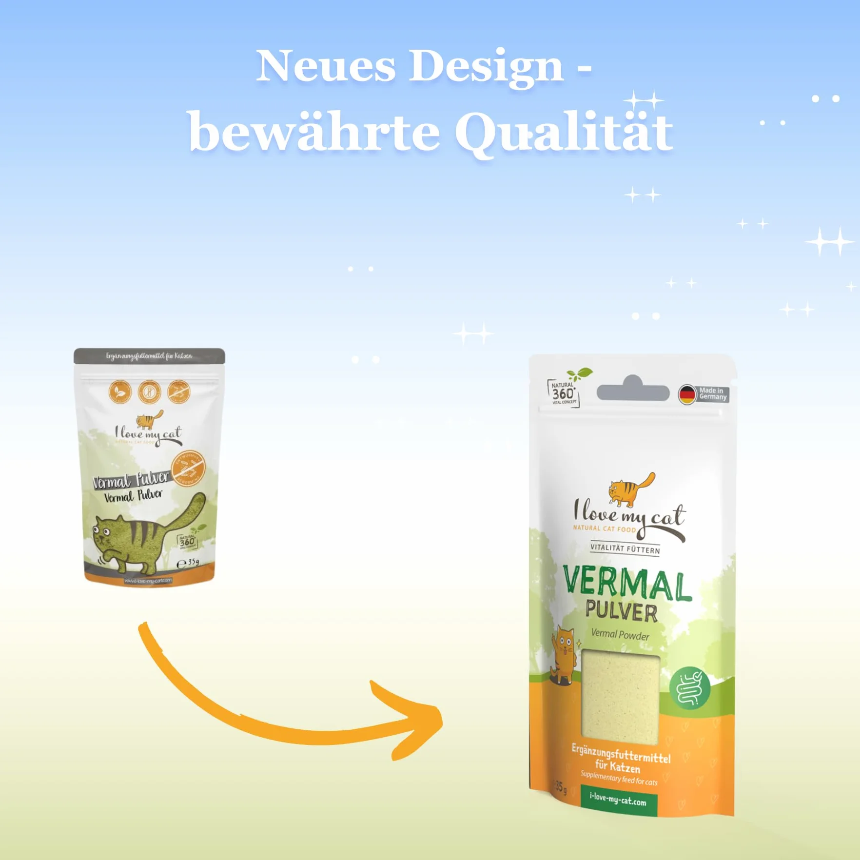 I Love My Cat Vermal Complemento Alimenticio en Polvo para Gatos - 35 g – Ayuda contra la Giardia, Mejora la Dieta y Reduce el Riesgo de Colonización de Gusanos y Parásitos Intestinales