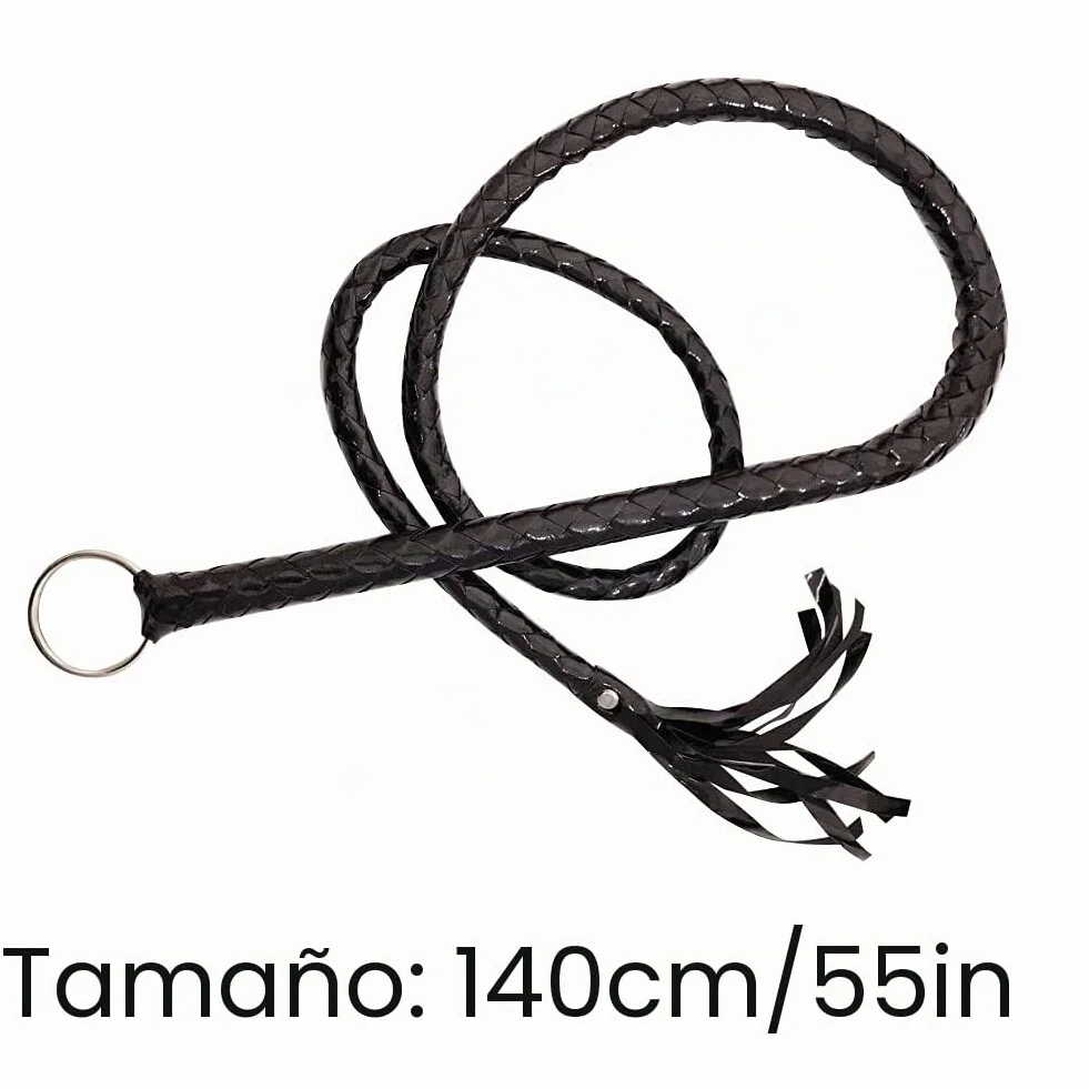 Látigo de equitación de cuero sintético con mango tejido, accesorio de disfraz de Halloween (negro)