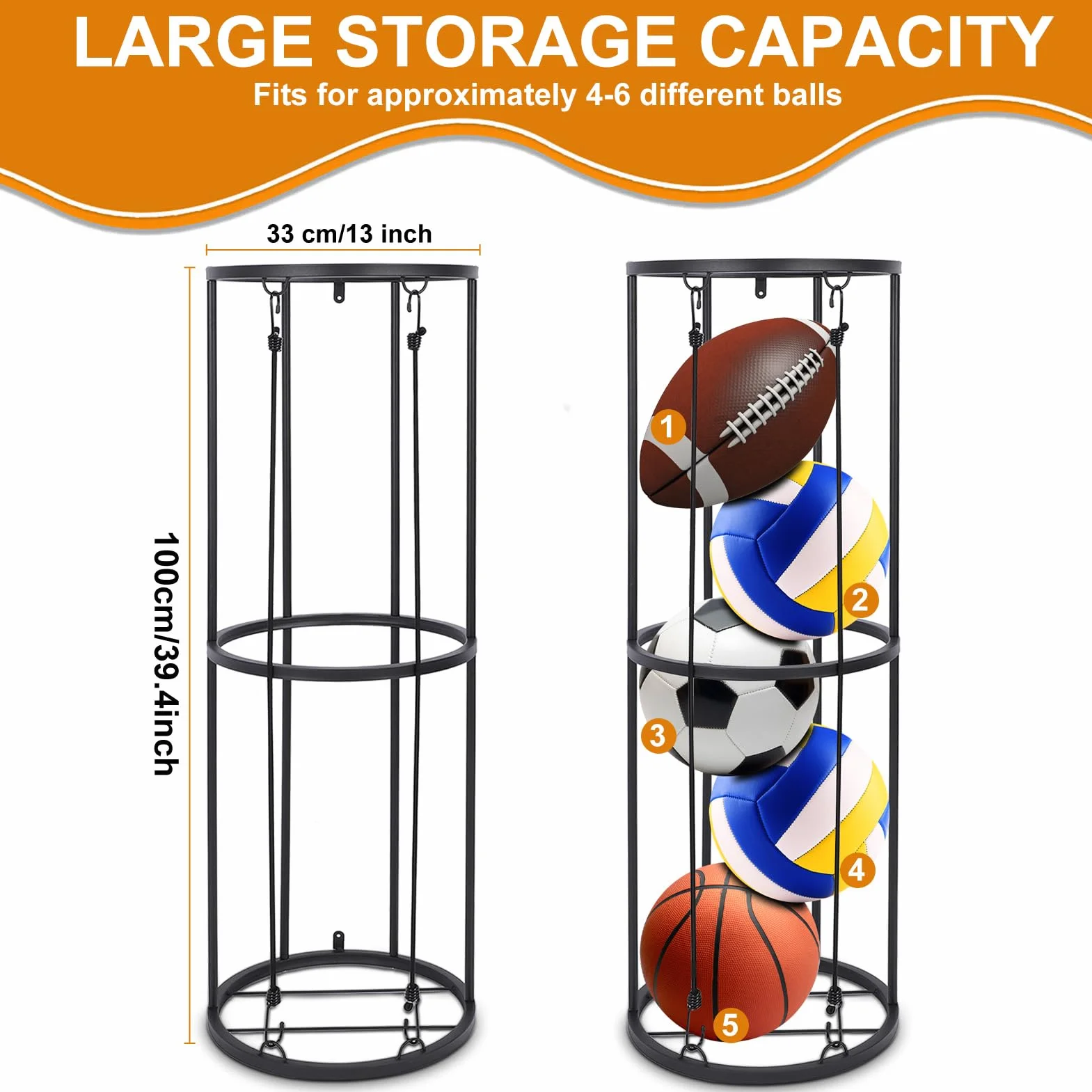 Ballaufbewahrung vertikale Ballregal Garage Organizer abnehmbar Sport Ballhalter Basketball Fußball