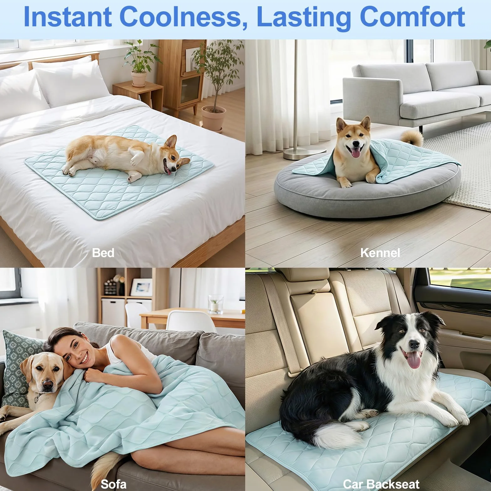 Manta Refrescante para Perros Q-MAX > 0,4, Manta Ligero Lavable para Mascotas, Multitamaño Autorrefrigerante para Gatos, Cama de Verano para Personas Calurosas, 94 × 120 cm, XL, Azul
