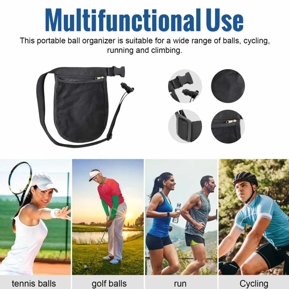 Riñonera para Pelota de Tenis, Soporte Ajustable para Banda de Pickleball, Transpirable, Bolsa de cinturón de Ping Pong