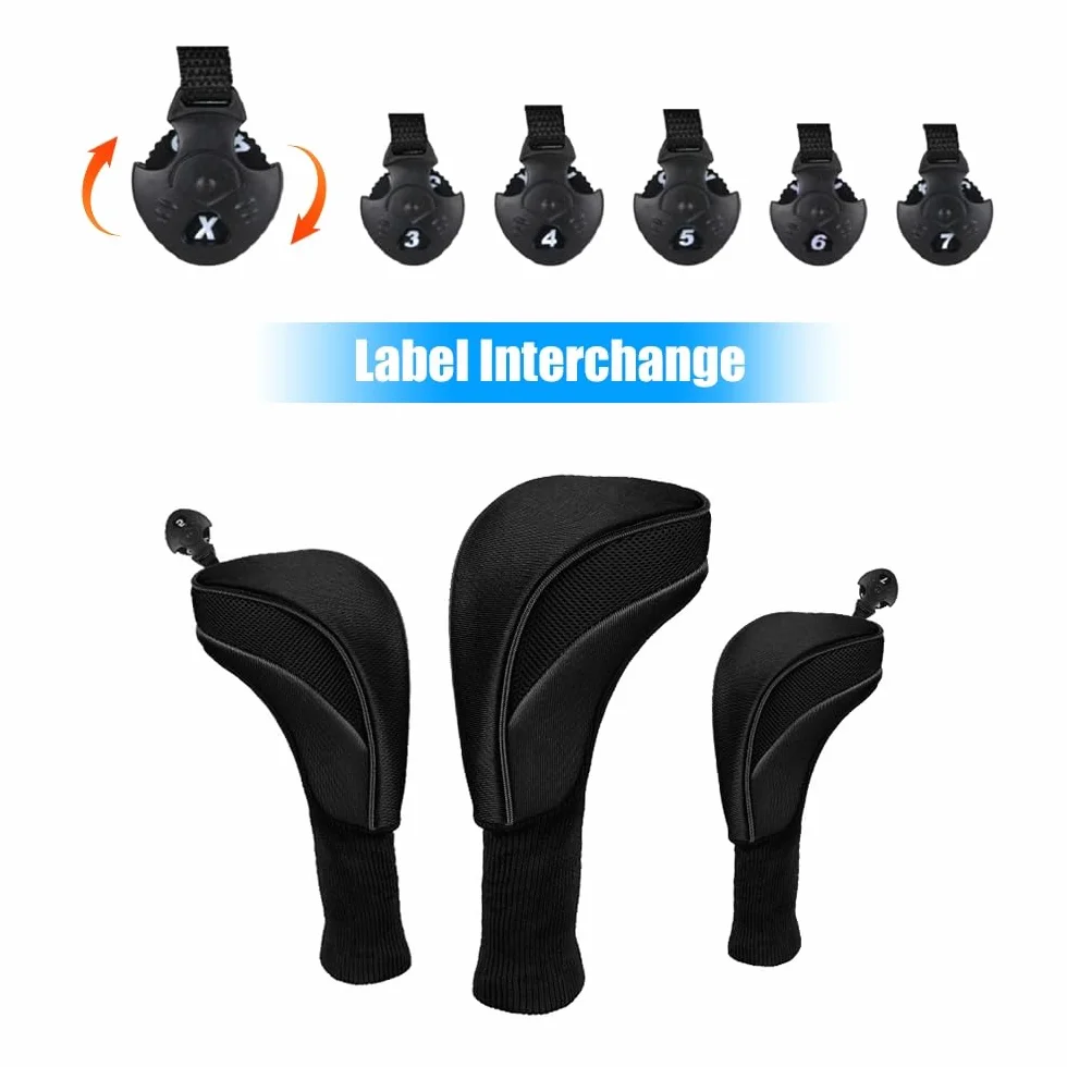 Fundas para cabeza de palos de golf, juego de 3 fundas de hierro con etiqueta intercambiable
